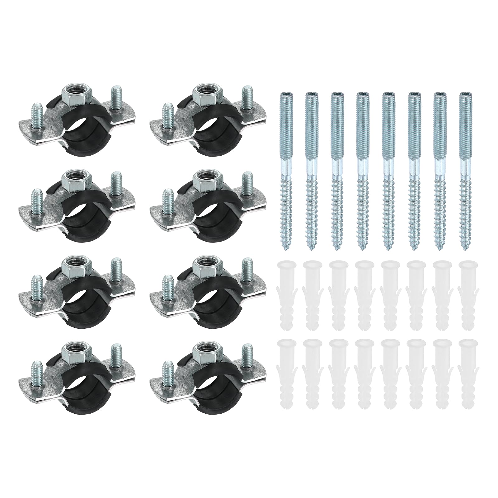 sourcing map 8 Set Split Ring Pipe Hanger 13/16" (20mm) Galvanized Steel Sheet Wall Ceiling Mount Adjustable Pipe Bracket Clamp with Screw and Expansion Tube for Plumbing HVAC (M8) โ image 1