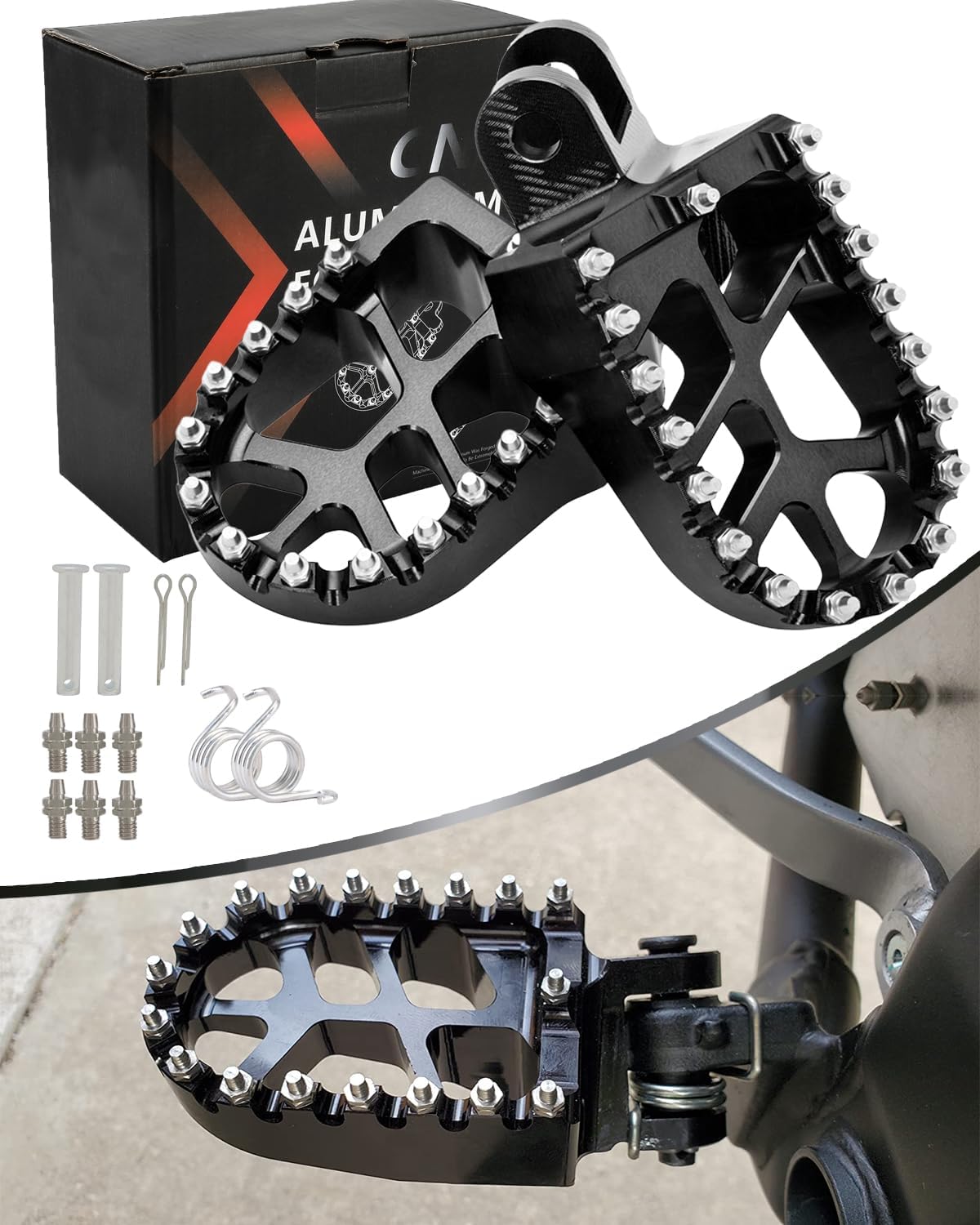 JFG RACING Motorcycle Foot Pegs Pedals Footrests For KLX250/300, XR250R/400R/650L, CRF230L/1000L, KLR650 And More Dirt Bikes, BLACK