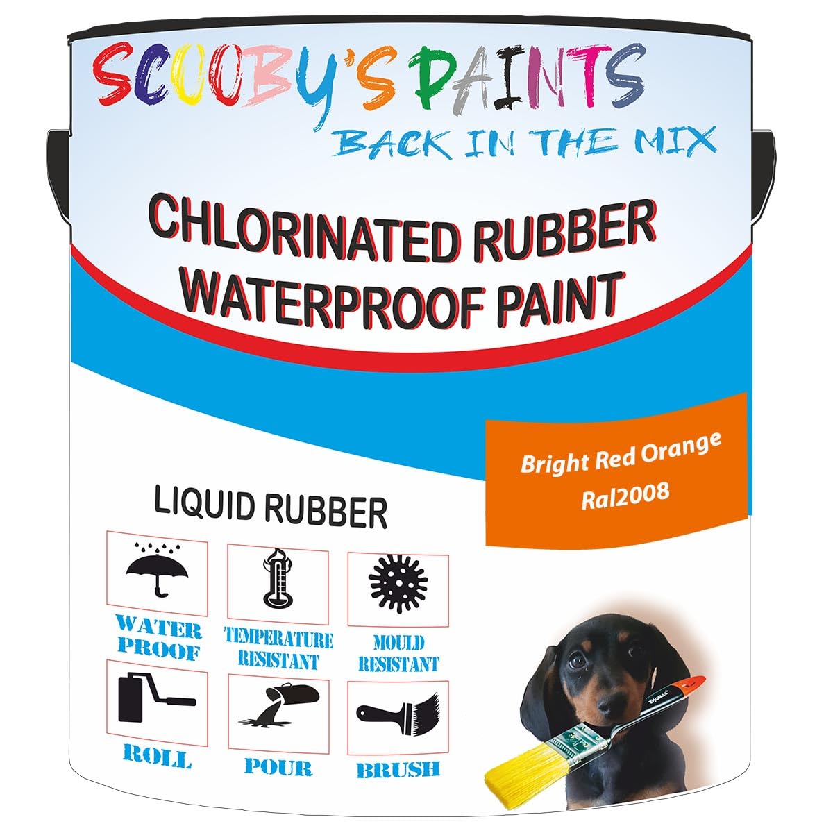 Scooby's Paints Chlorinated Rubber Waterproof Paint, Liquid Rubber (Bright Red Orange Ral2008, 1 Liter) โ image 1