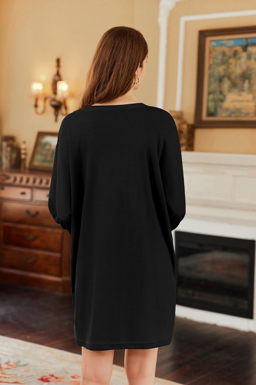 Ekouaer Nightgowns for Women Long Sleeve Sleep Shirts Waffle Knit Nightshirts Soft Sleep Dress Oversized Sleepwear - Image 6