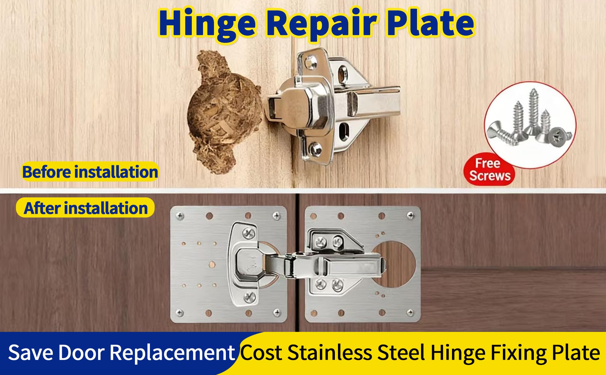 Armario placa de reparación de bisagras，reparación con tornillos de fijación para muebles de madera, cocina, armarios, muebles (2)