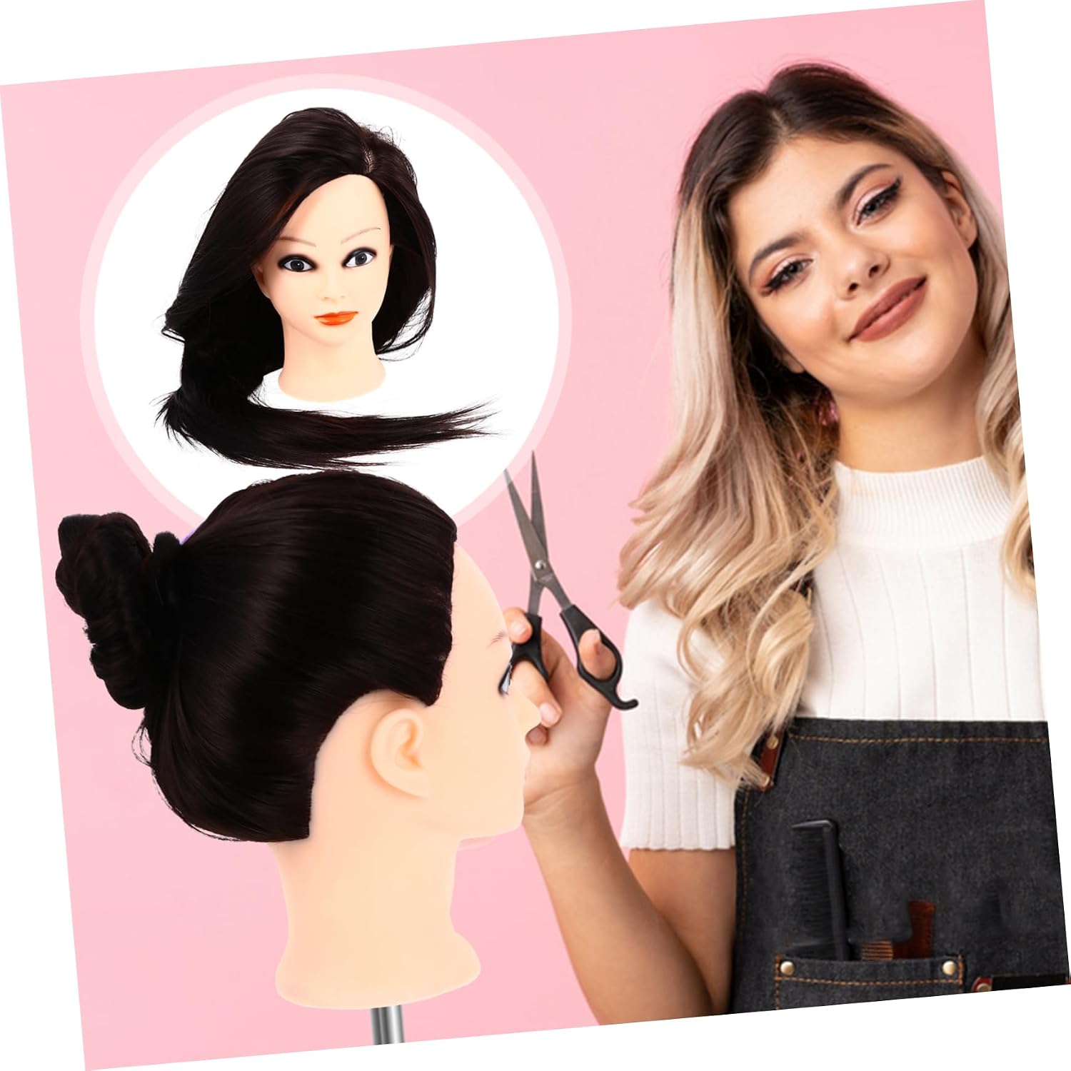 Long Straight Synthetic Hair Mannequin Head for Hairdresser Practice Cosmetology Training Styling and Braiding for Barbers and Students