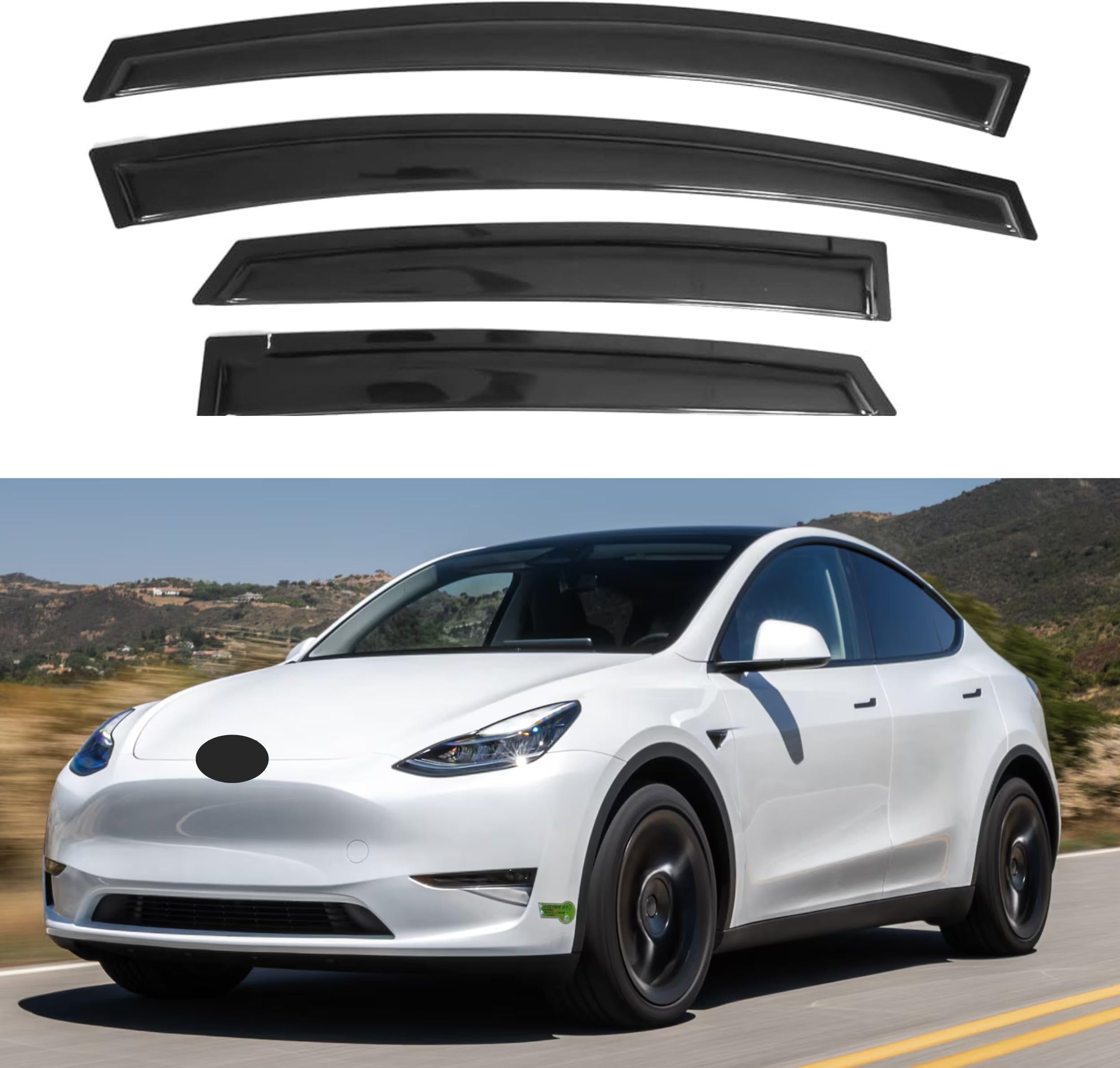 Window Visor Compatible with Tesla Model Y 2020-2024, Rain Guard Tape-On Extra Durable Sun Wind Air Side Vent Window Deflector, 2020 2021 2022 2023 2024