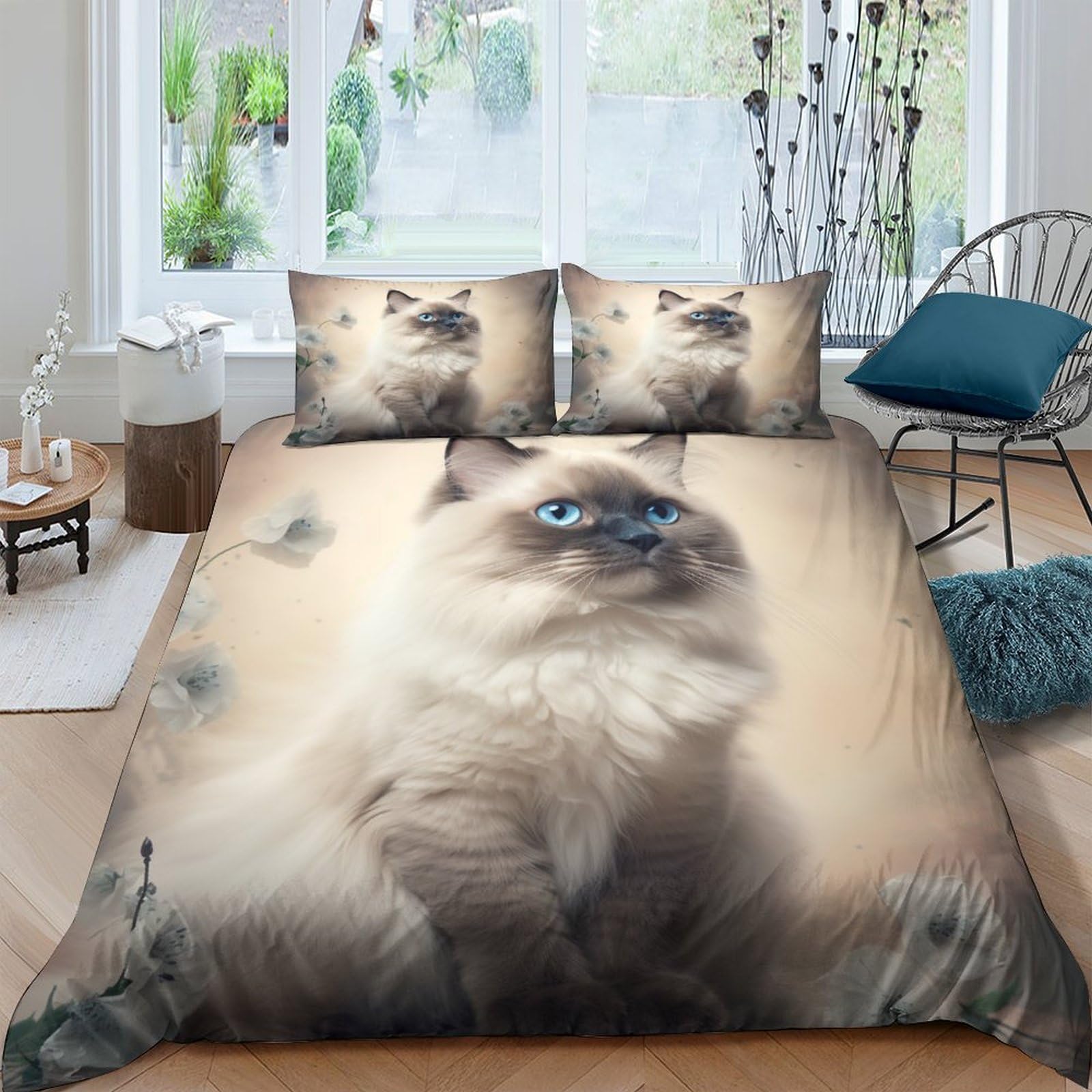 HOTGE Ragdoll Cat Bedding Set For Girls Boys Gift Kids 3D Printed Cute Kittens Duvet Cover Set With Pillowcases Quilt Cover Soft Bedroom Bedspread King（220x240cm）