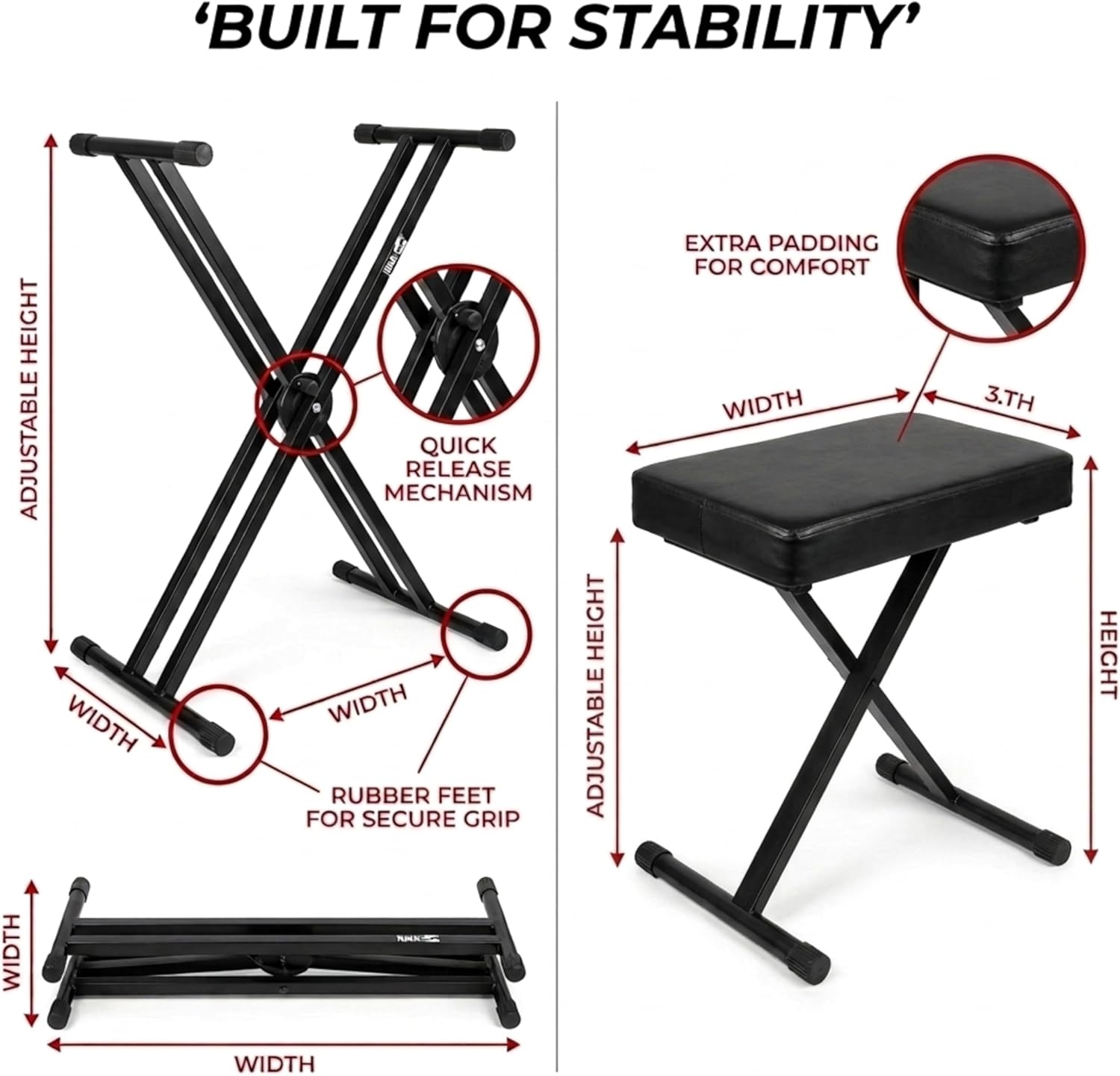 RockJam 61 Key Keyboard Piano Stand With Pitch Bend Kit, Piano Bench, Headphones, Simply Piano App & Keynote Stickers