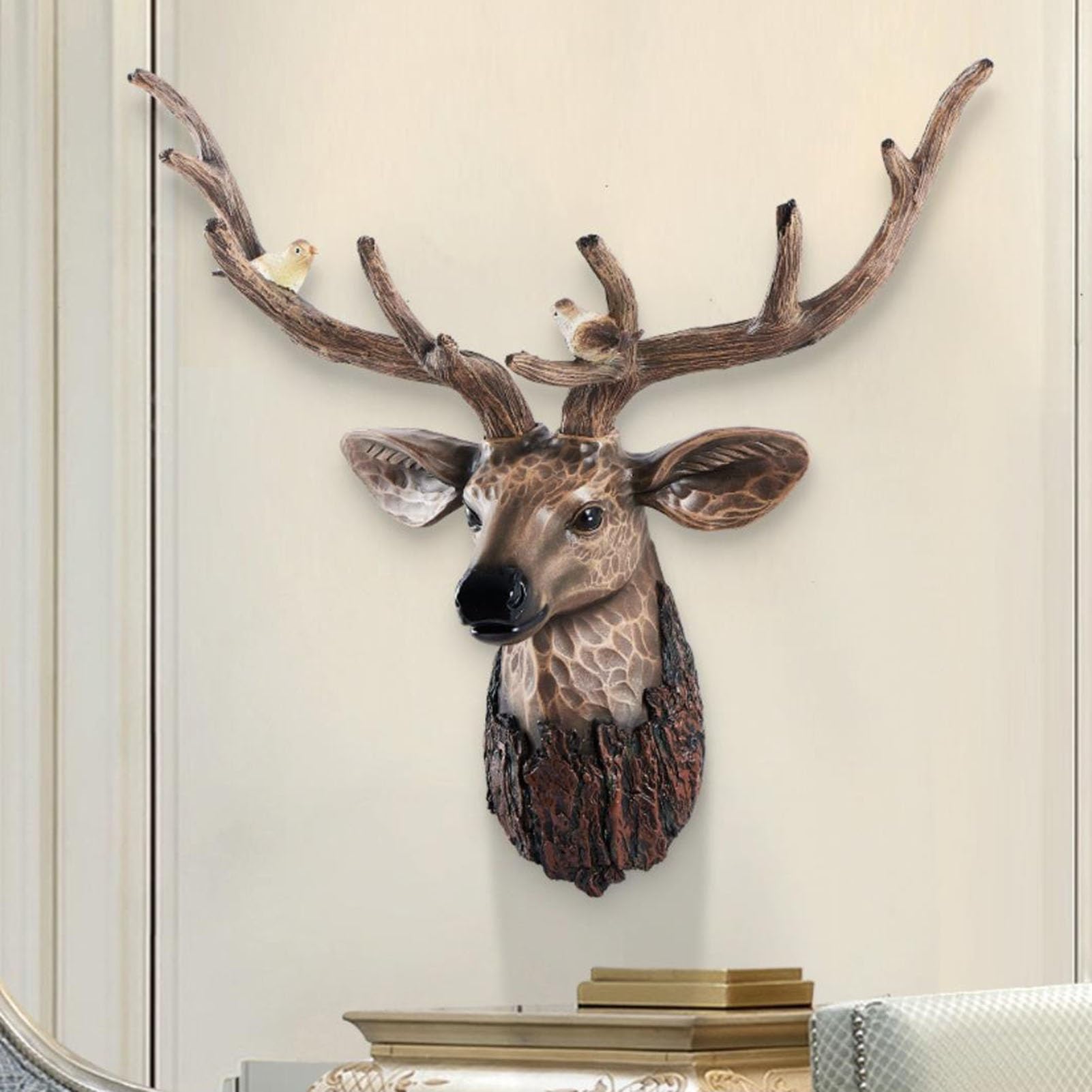 Wooden Stag Ornaments Pevfeciy 3D Ornament-58cm-Deer Head Wall Art ...