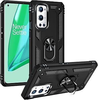 Dionsibei Military Grade Drop Impact for Oneplus 9 Pro Case Oneplus 9 Pro 5G Case 360 Metal Rotating Ring Kickstand Holder Armor Heavy Duty Shockproof for Oneplus 9 Pro Phone Case Black