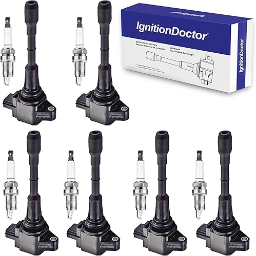 Iridium Bujías y paquetes de bobinas de 6 combinados, compatibles con Infiniti EX35, FX35, Q50, QX60 y Nissan Altima, Maxima, Murano V6 2.5L 3.5L