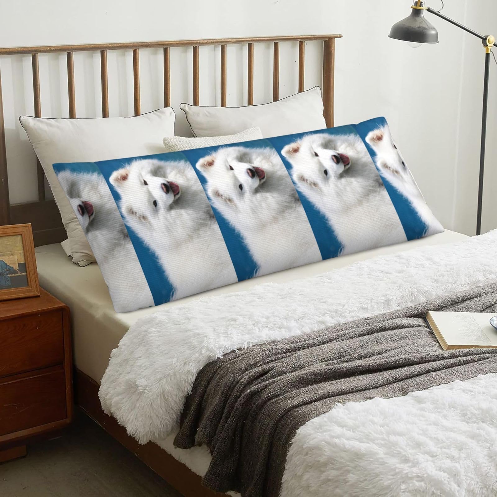 Samoyed Large White Dogs Fluffy Pets Dogs White, Body Pillow Cover with Zipper,Long Body Pillowcase 20 x 60 in