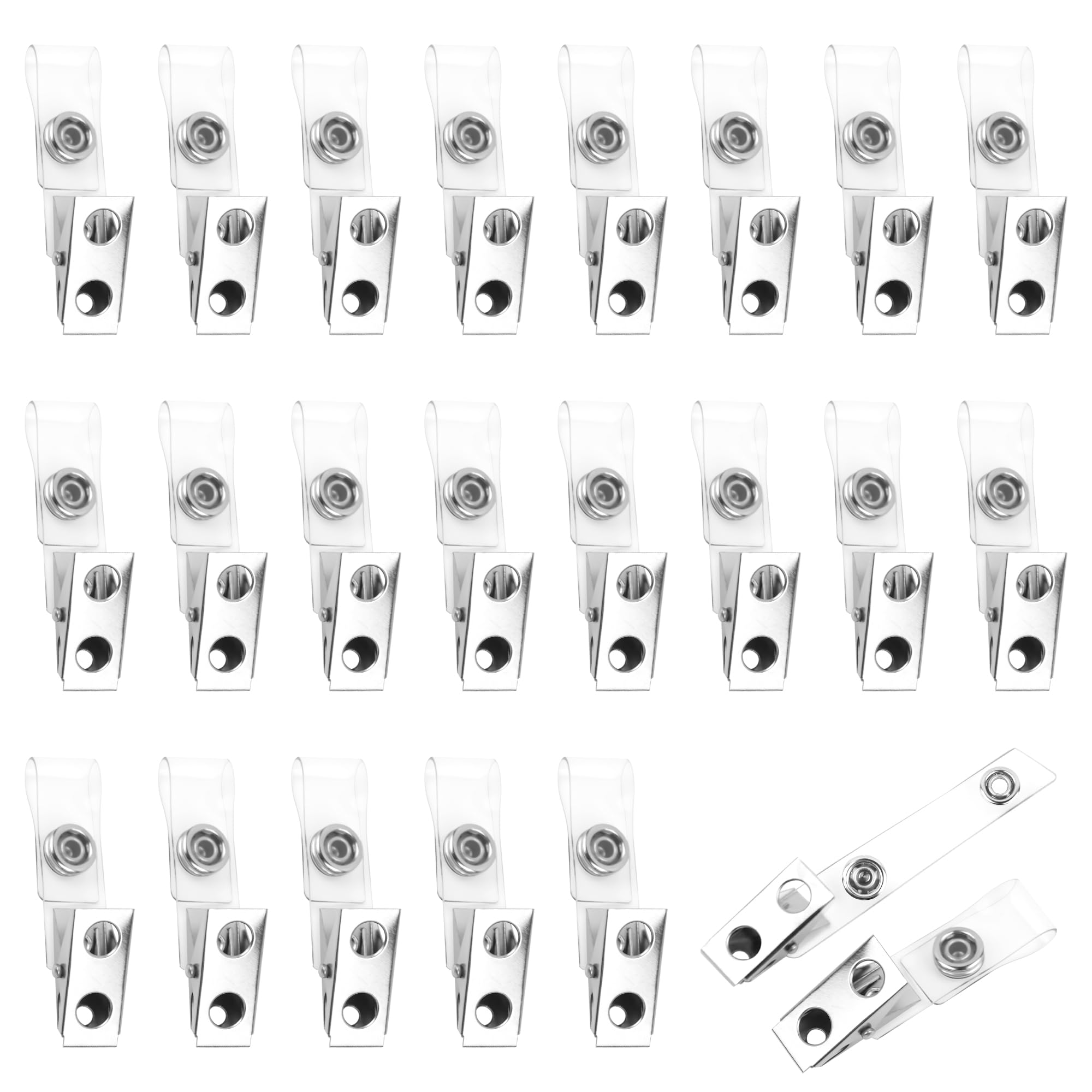 WENLISELL 200 PCS Metal Badge Clips, ID Badge Clips with Clear Straps, Metal ID Badges Clip for ID Cards Badges Holders, Office