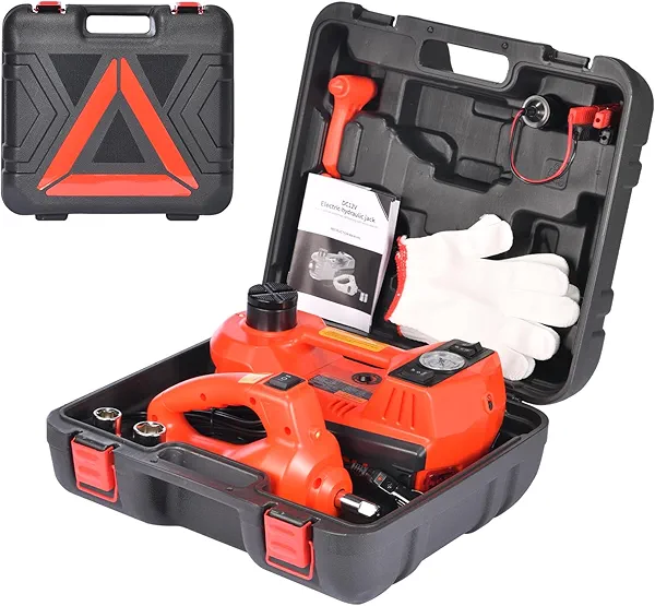 TYAYT 5 Ton Electric Hydraulic Car Jack Kit, Portable with LED Light, Compatible with Car, SUV, Truck, Lifting Range 6-17.7 Inches (Red)