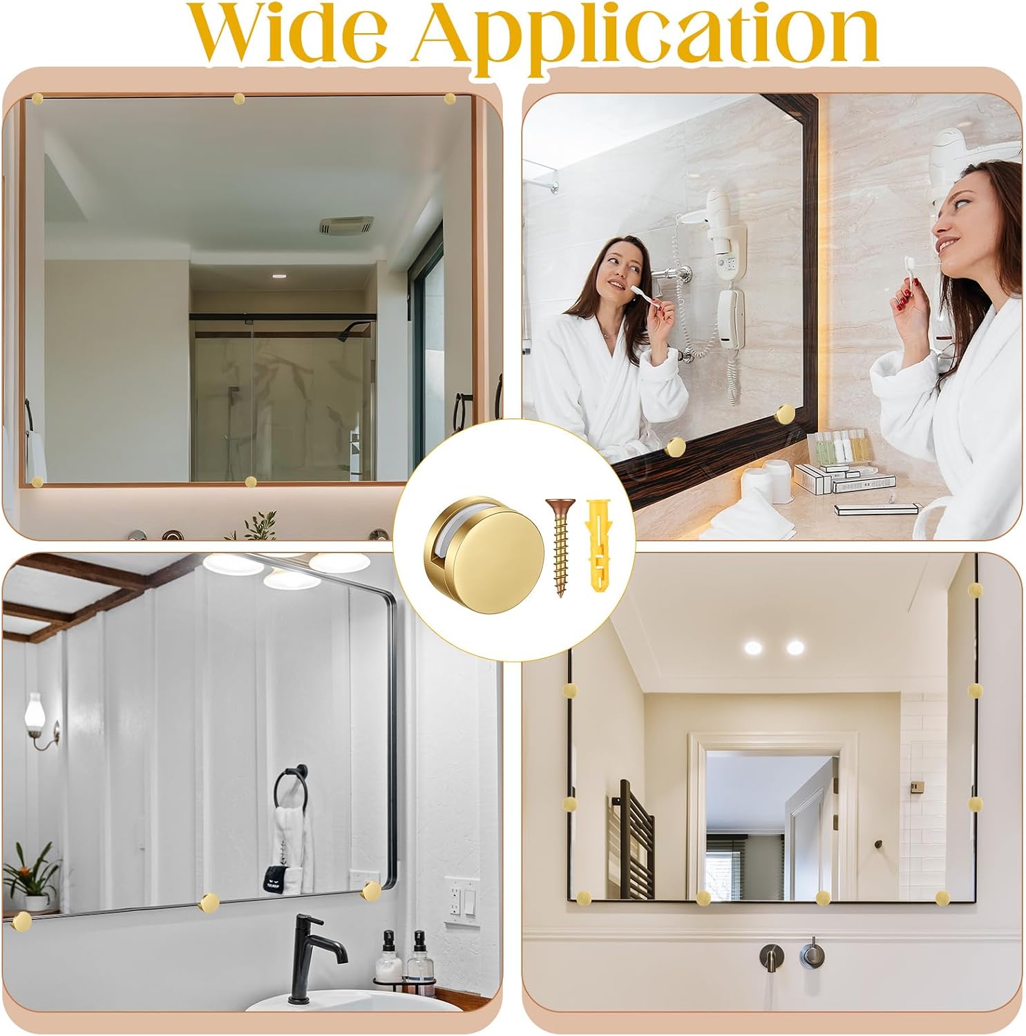 4 Pack Gold Frameless Mirror Mounting Hardware 3-5mm Mirror Holders Fixing Mounting Brackets Wall-Mounted Mirrors Hanger Bathroom Mirrors Supporting Shelf Clamps image 5