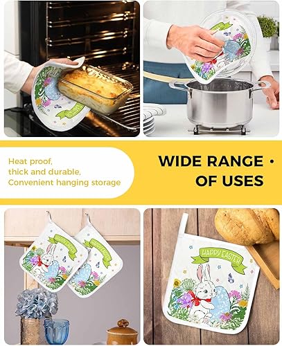 Miniatura 5 de 2 Packs Easter Pot Holders Sets for Kitchen,Oven Pan Plate Bowl Pads Heat Proof Mat with Hanging Loop,Terry Cloth Potholders Soft Grip for Cooking