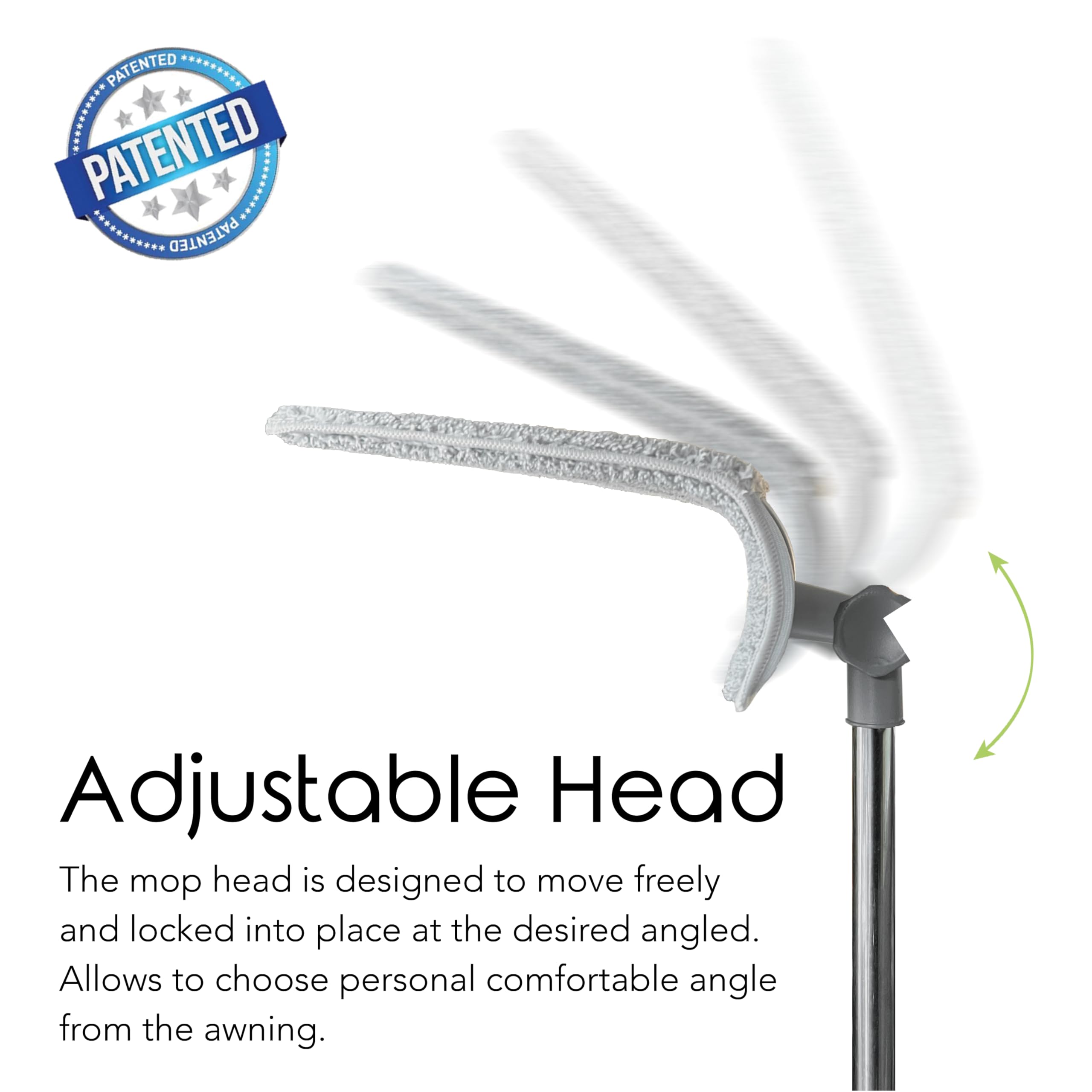 Easy Squeegee - Mopa Profesional Personalizada para toldo de casa rodante y hogar, Cabezal Giratorio y bloqueable, Poste Extensible con Almohadilla de fregona de Doble Cara, Almohadilla