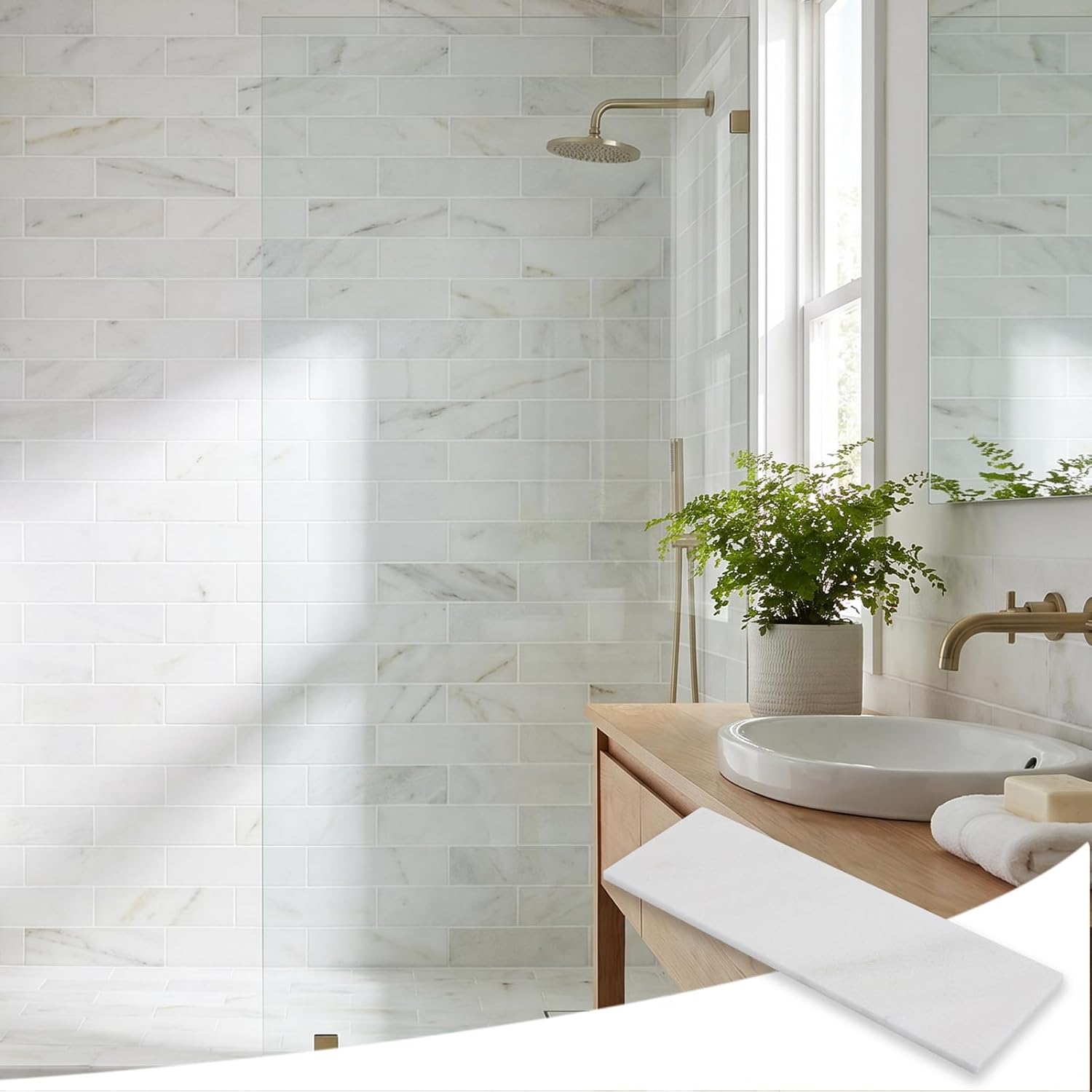 Diflart Natural Marble Mosaic Tile, 4x12 Inch Subway, Honed, Aura Calacatta Marble Backsplash Tiles for Kitchen Bathroom Wall Floor, Pack of 12 Pcs