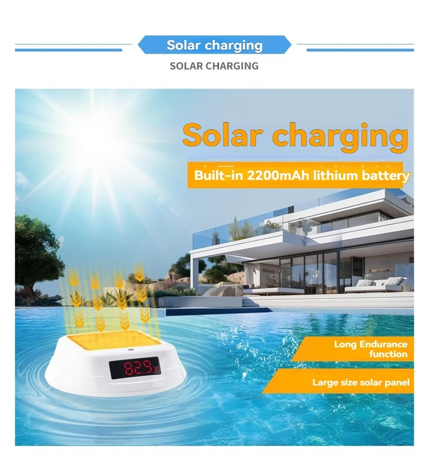 New Wireless Floating Pool Thermometer Solar Pool Thermometer LED Digital Water Thermometer RGB Ambient Light(Ocean blue)
