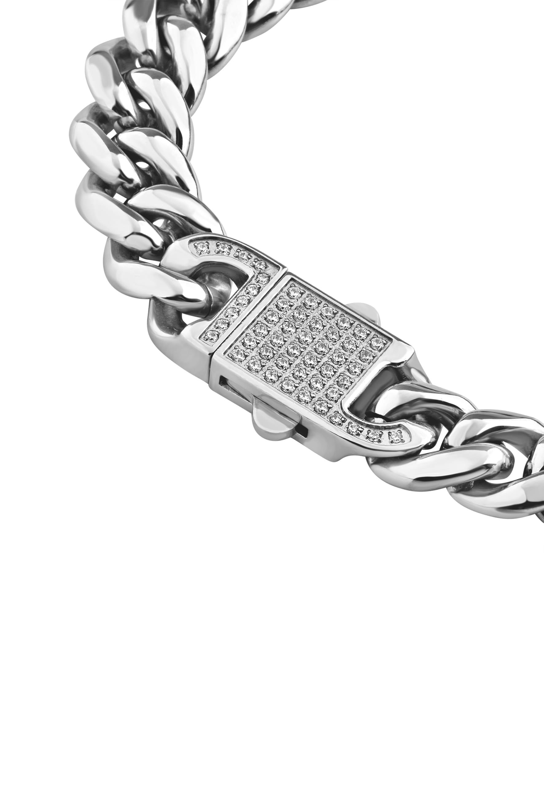 Breil, Collezione Steel & Spark, Bracciale Uomo in Acciaio con Catena Groumette e Pavè di Cubic Zirconia, Chiusura a Pulsante, Finitura Lucida, Lunghezza 20 cm