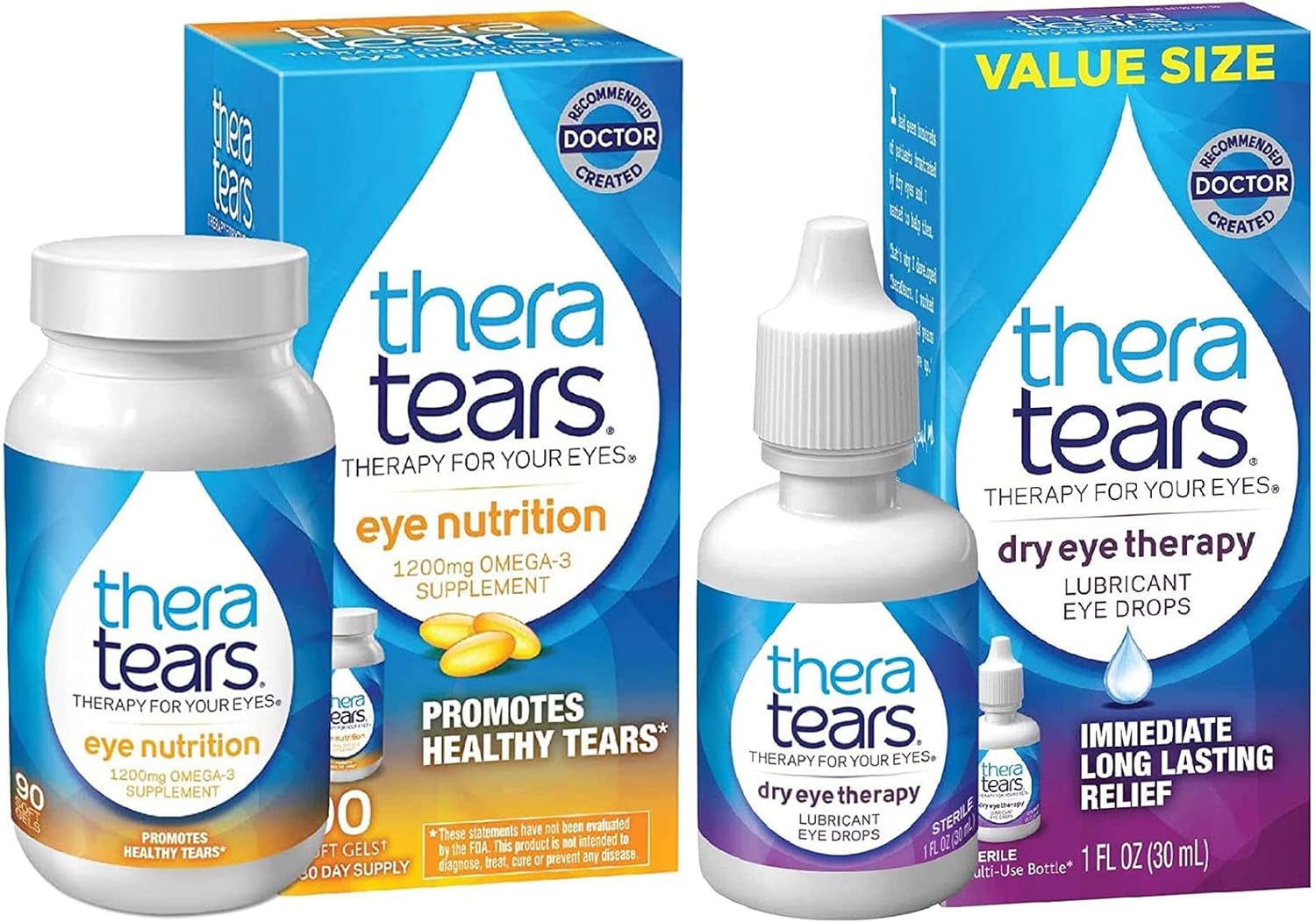 TheraTears 1200mg Omega 3 Supplement for Eye Nutrition, Organic Flaxseed Triglyceride Fish Oil and Vitamin E, 180 Count : Everything Else