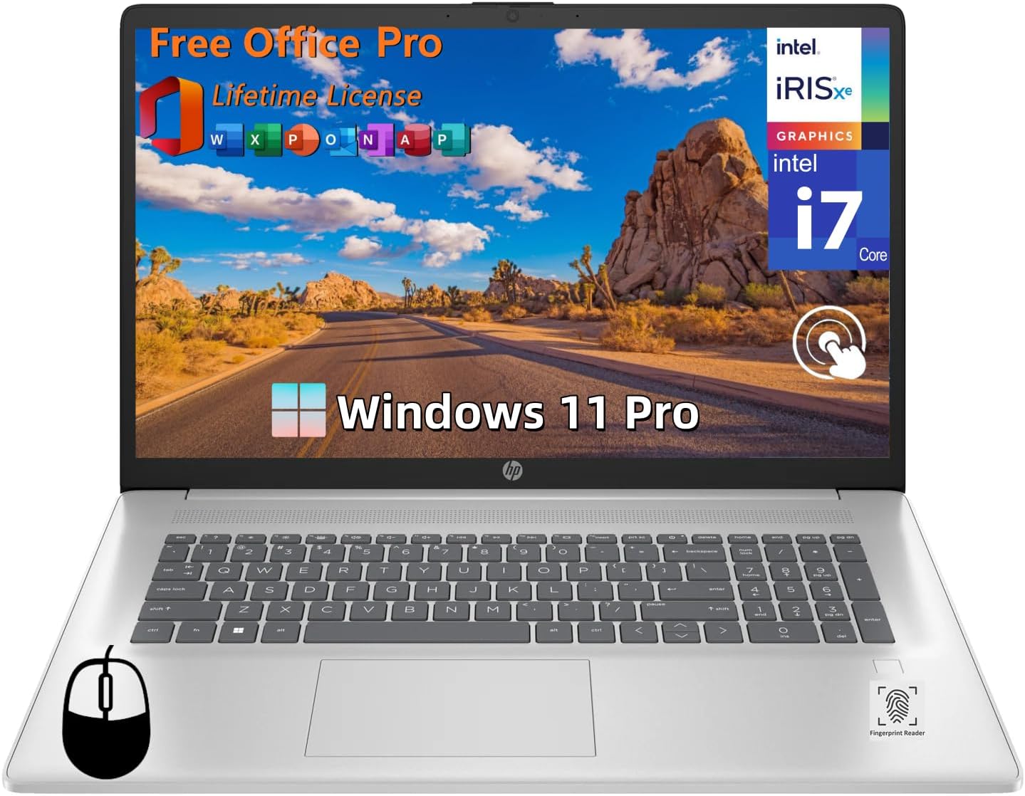 HP Laptop for Business, 17.3" HD+ Touchscreen, Intel i7-1355U Processor, 64 GB RAM, 4 TB SSD, Intel Iris Xe Graphics, Fingerprint Reader, Windows 11 Pro, Office Lifetime License, w/Accessories