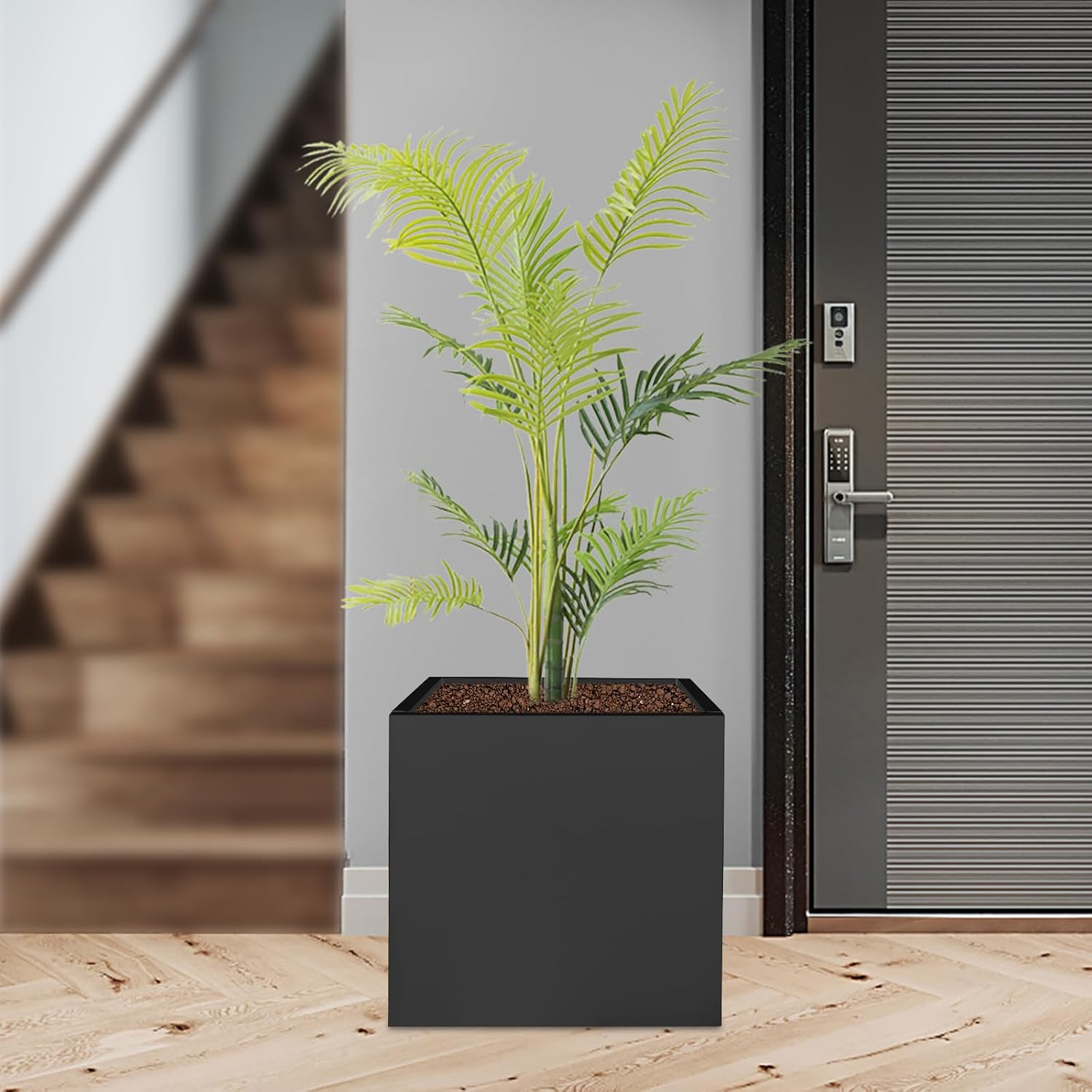 Square Metal Garden Planter Box, 20x20x20in Black Steel Flower Pot, Indoor Outdoor Planter for Gardens Patios Courtyards Commercial Residential Use with Gloves & Installation Diagram