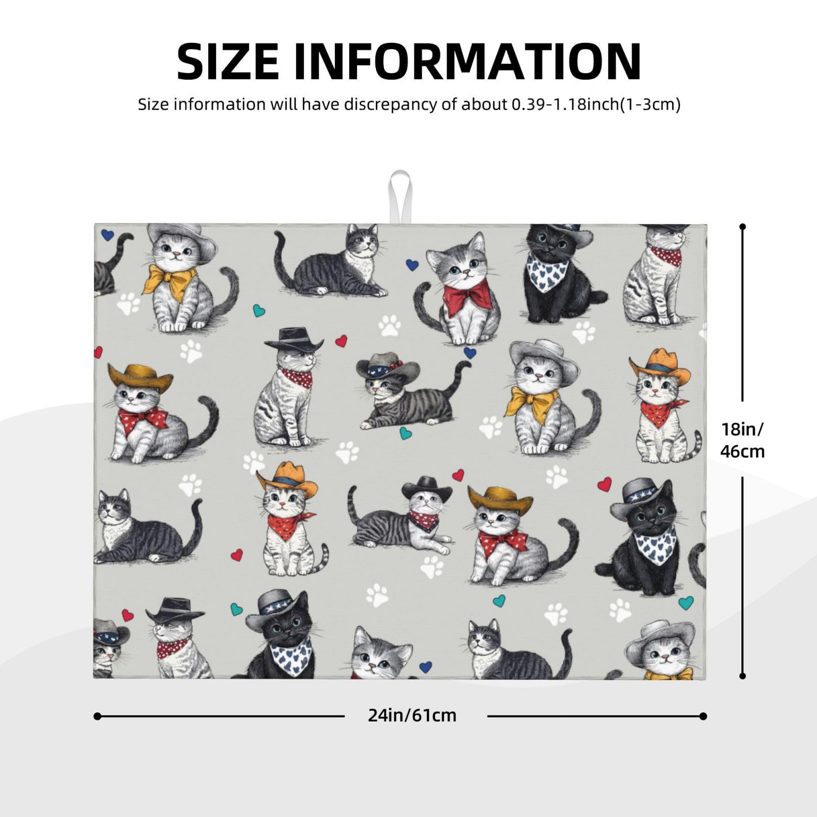 Tapete de secado de platos para gatos y amantes de las mascotas, 18 x 24 pulgadas, para encimera de cocina, tapete de microfibra absorbente, escurridor de platos, tapetes de secado rápido, accesorios