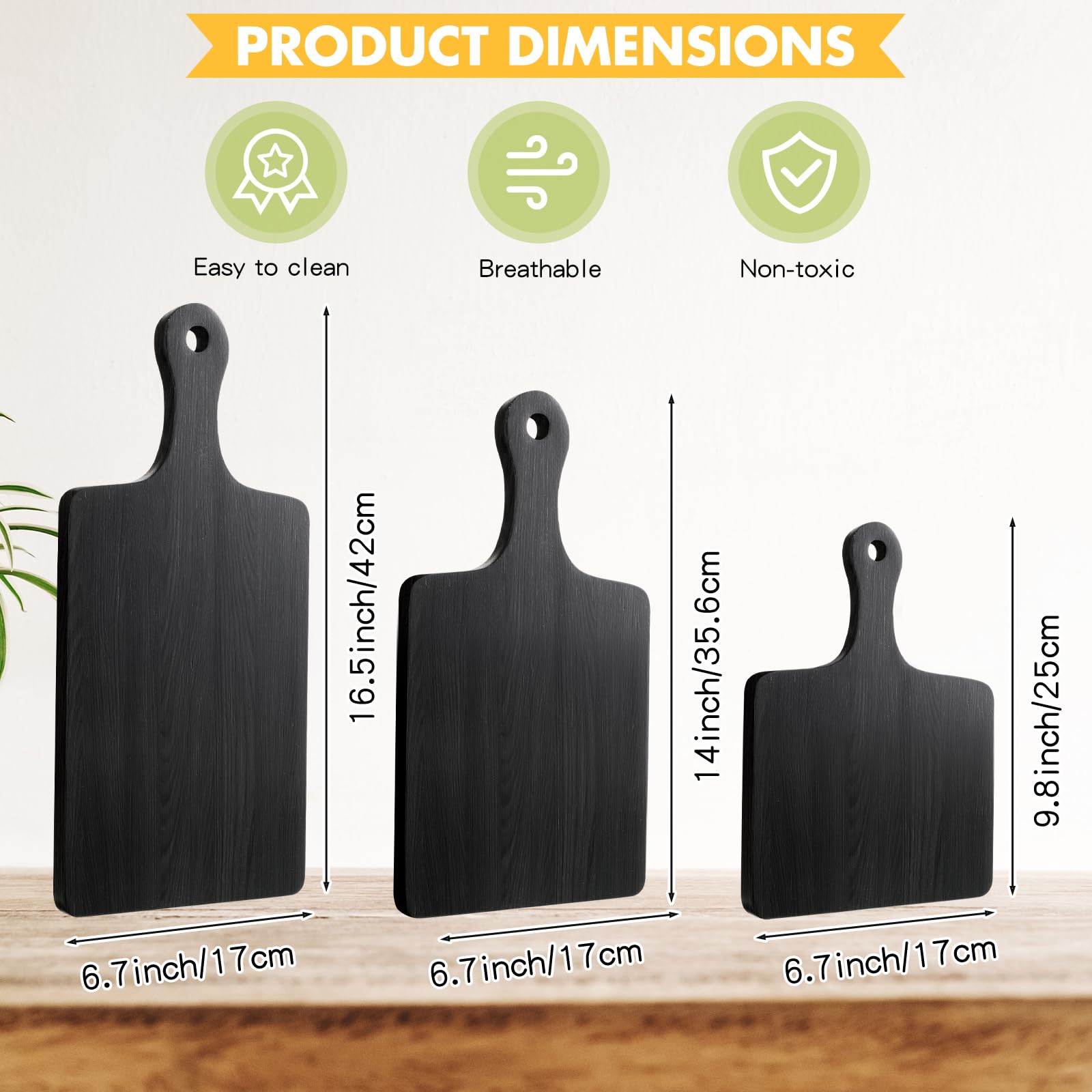 Geetery 3 paquetes de tablas de cortar de madera con mango de madera de bambú, tablas de servir pizza, charcutería, tabla de cortar para pan, queso, filete, 3 tamaños, bambú (negro)