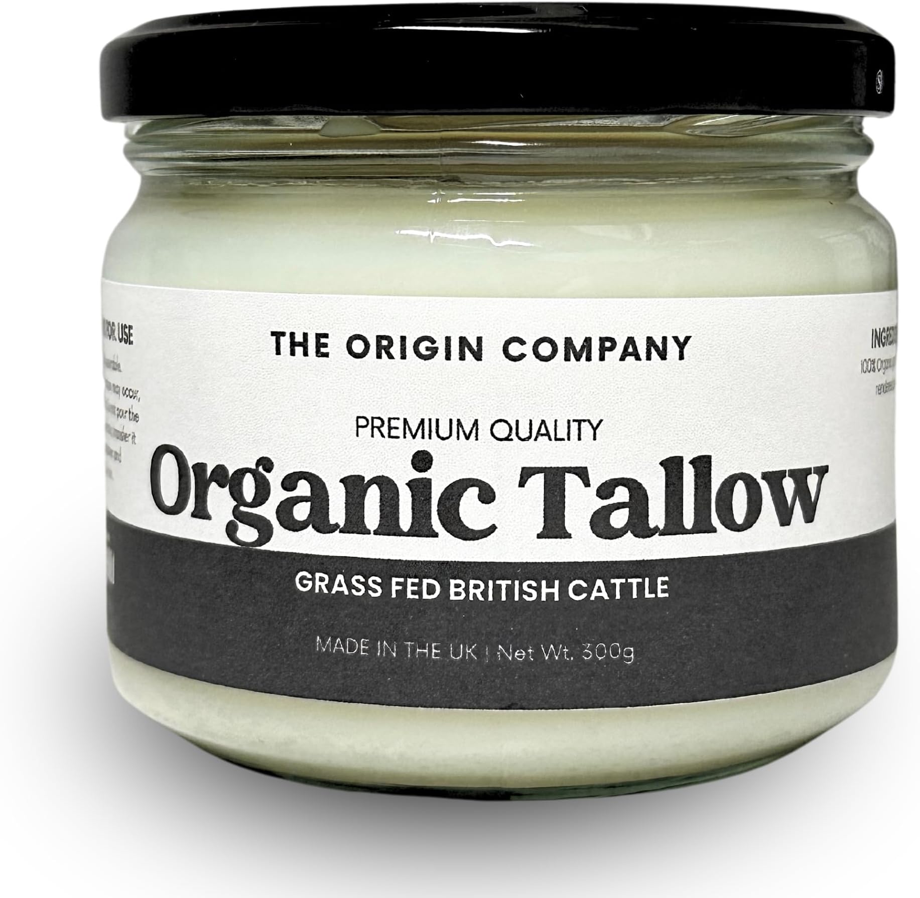 300g Origin's Organic Grass-Fed Beef Tallow Cooking Fat – 100% Pure Traditional Dripping – High Smoke Point for Frying, Roasting & Baking – No Additives – UK Produced