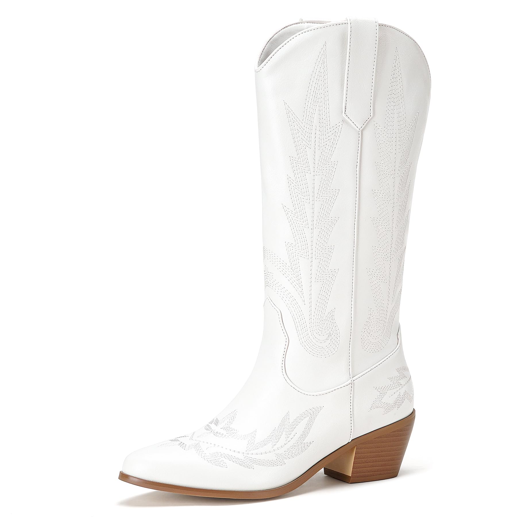 Stivali da cowboy ricamati da donna, senza lacci, a metà polpaccio, con punta a punta, 1 bianco., 38 EU