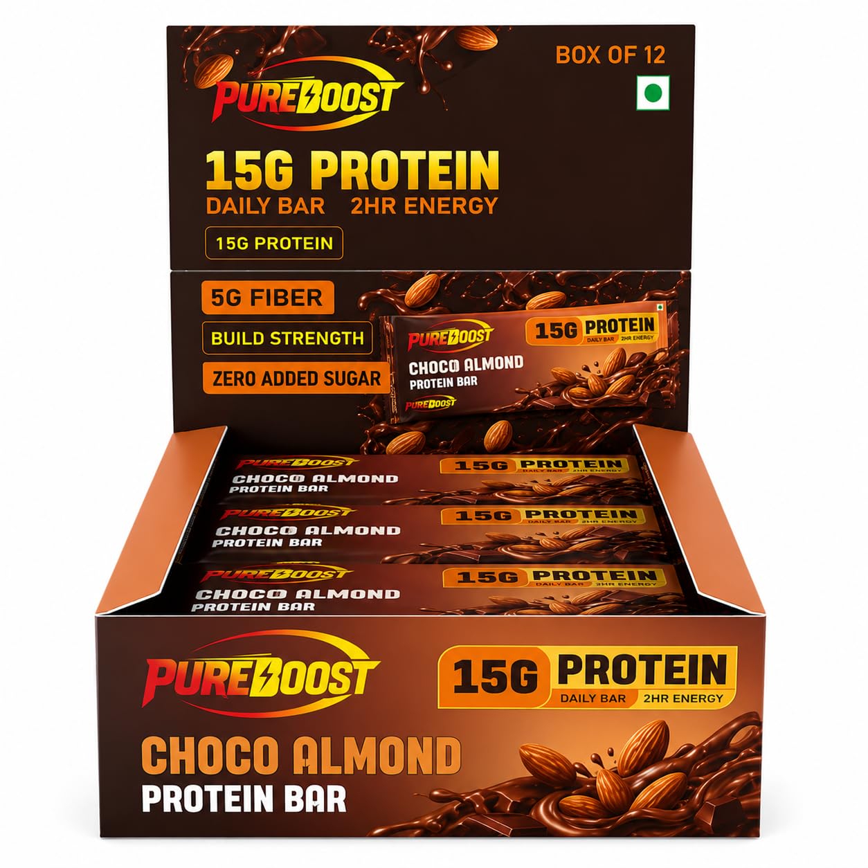 [BRSRYEAKPMNW2D3L] Choco Almond Protein Bar | 15g Protein Per Bar | 5g Fiber | Zero Added Sugar | Healthy High Protein Snack | 2 Hr Energy | Gym, Office & Travel Nutrition Bar | Pack of 12