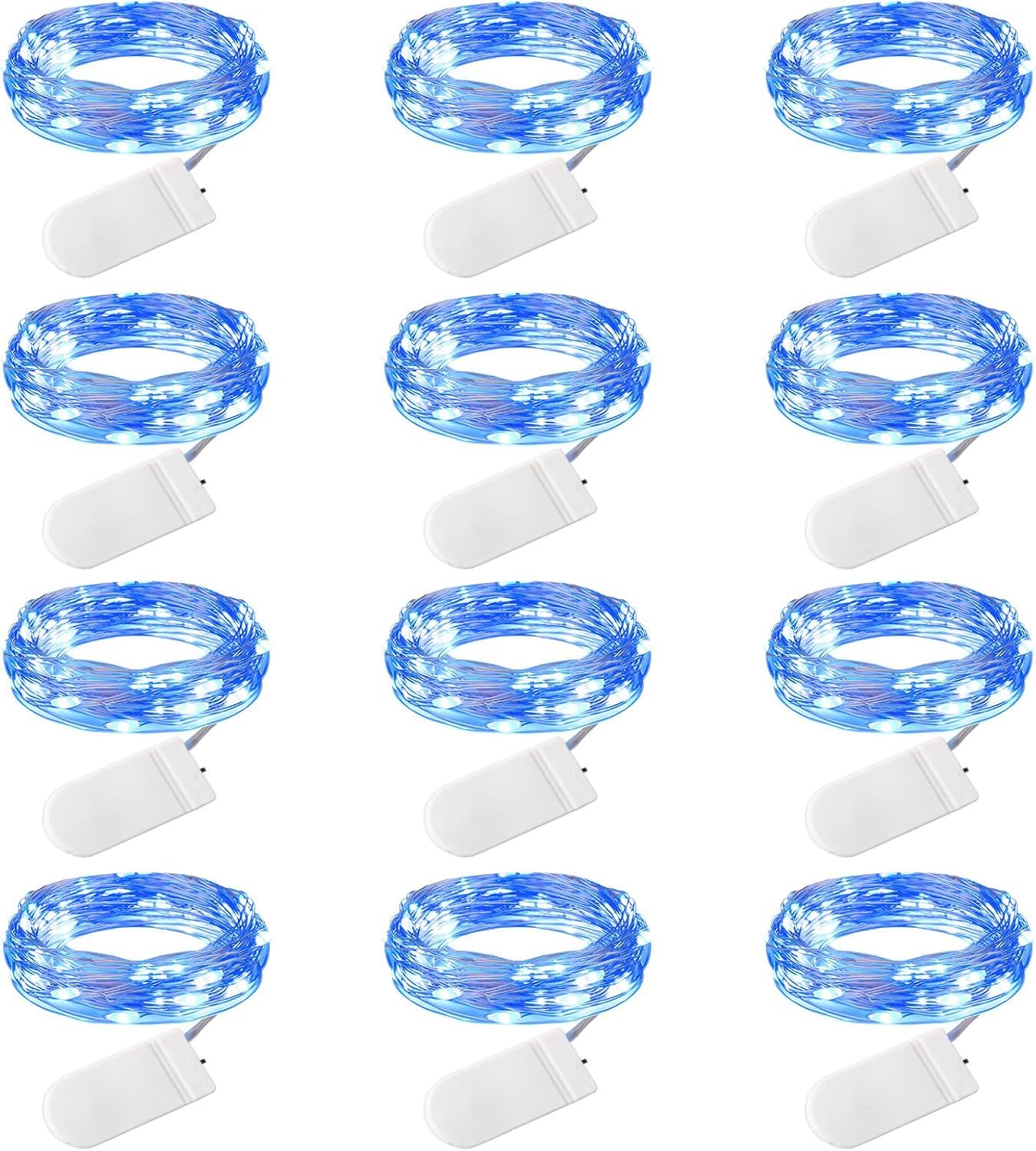 Brightown 12 Pack Led Fairy Lights Battery Operated String Lights Waterproof Silver Wire 7 Feet 20 Led Firefly Starry Moon Lights for DIY Wedding Party Bedroom Patio Christmas (12 Pack, Blue & White)