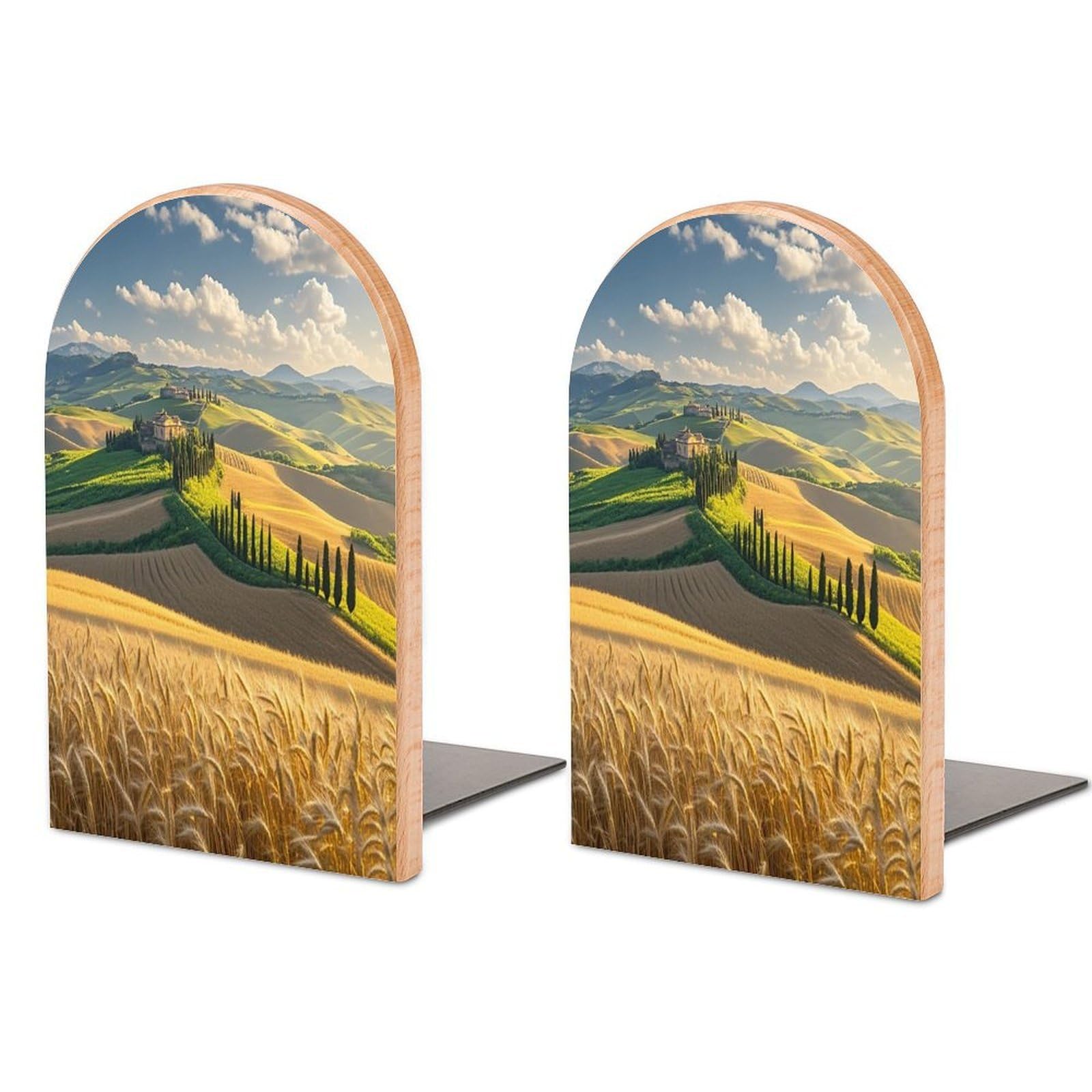 Italy Tuscan Bookends 1 Pair Heavy Duty Book Ends for Shelves Non-Skid Bookend Supports Wooden Book Holders with Metal Base Desk Organizers Books Storage to Hold Books