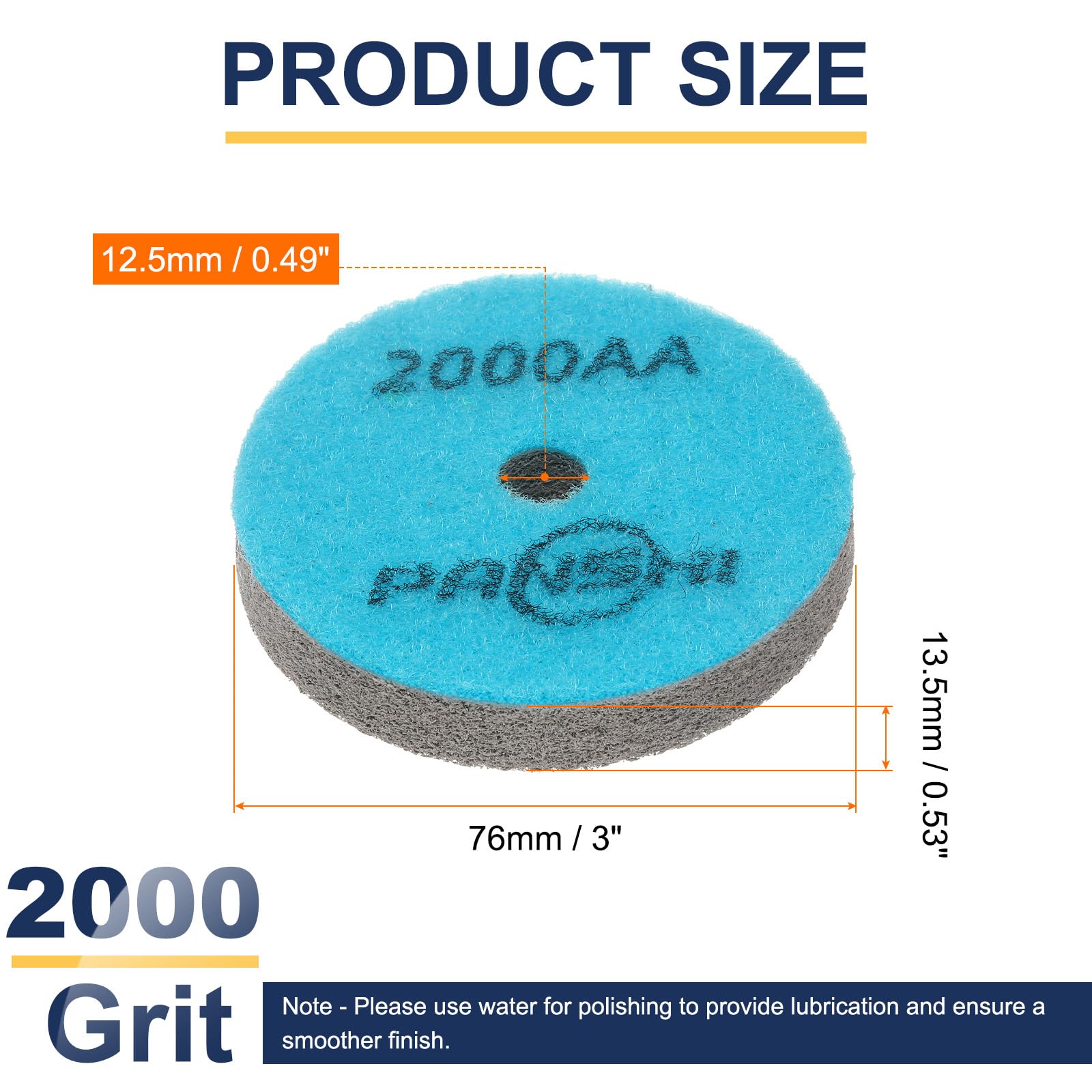 QUARKZMAN 2pcs Tamponi diamantati blu-grigi da 3" 2000 grani - Dischi spugna abrasivi in fibre con smeriglio per lucidatura a umido di marmo, cemento e pietra