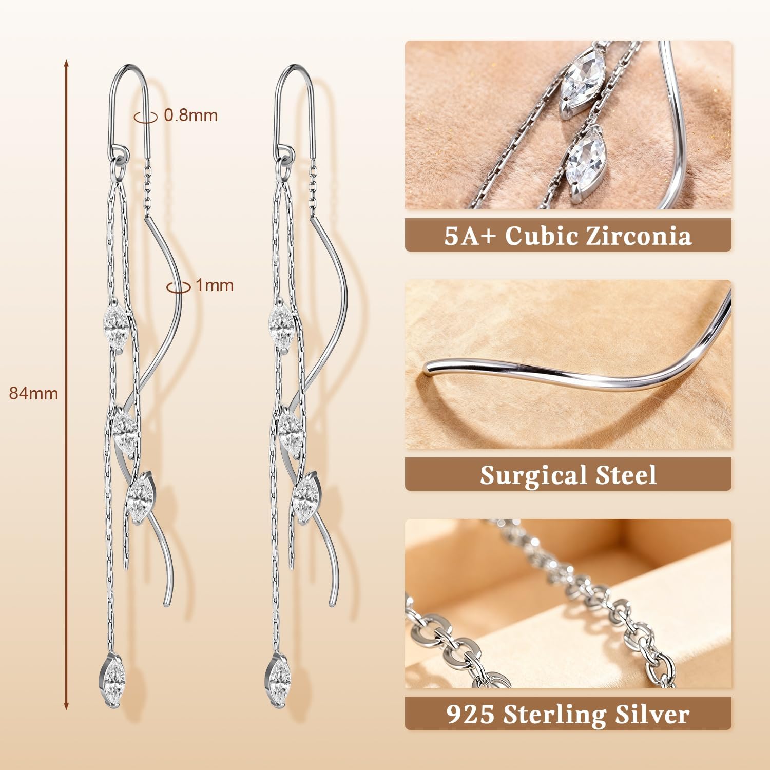 SPORCLO Dangle Earrings for Women 14k Gold Plated Drop Earrings Surgical Stainless Steel Threader Earring Hypoallergenic Trendy Chain Long Dangling Minimalist Jewelry Gift Non Tarnish - Image 5