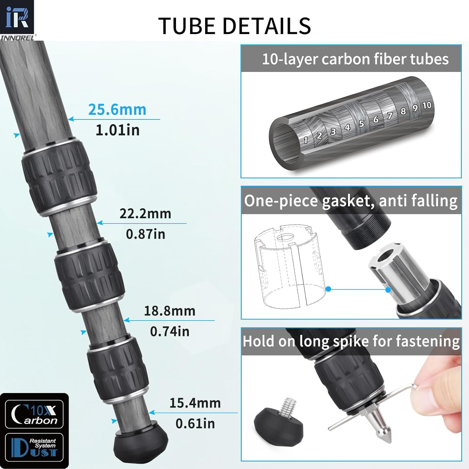 Carbon Fiber Tripod Monopod INNOREL KT254C Professional Portable Compact Travel Tripod for DSLR Camera Stand Support 1.01in/25.6mm Tube Load 33lb/15kg with D36 Low Gravity Center Panoramic Ballhead