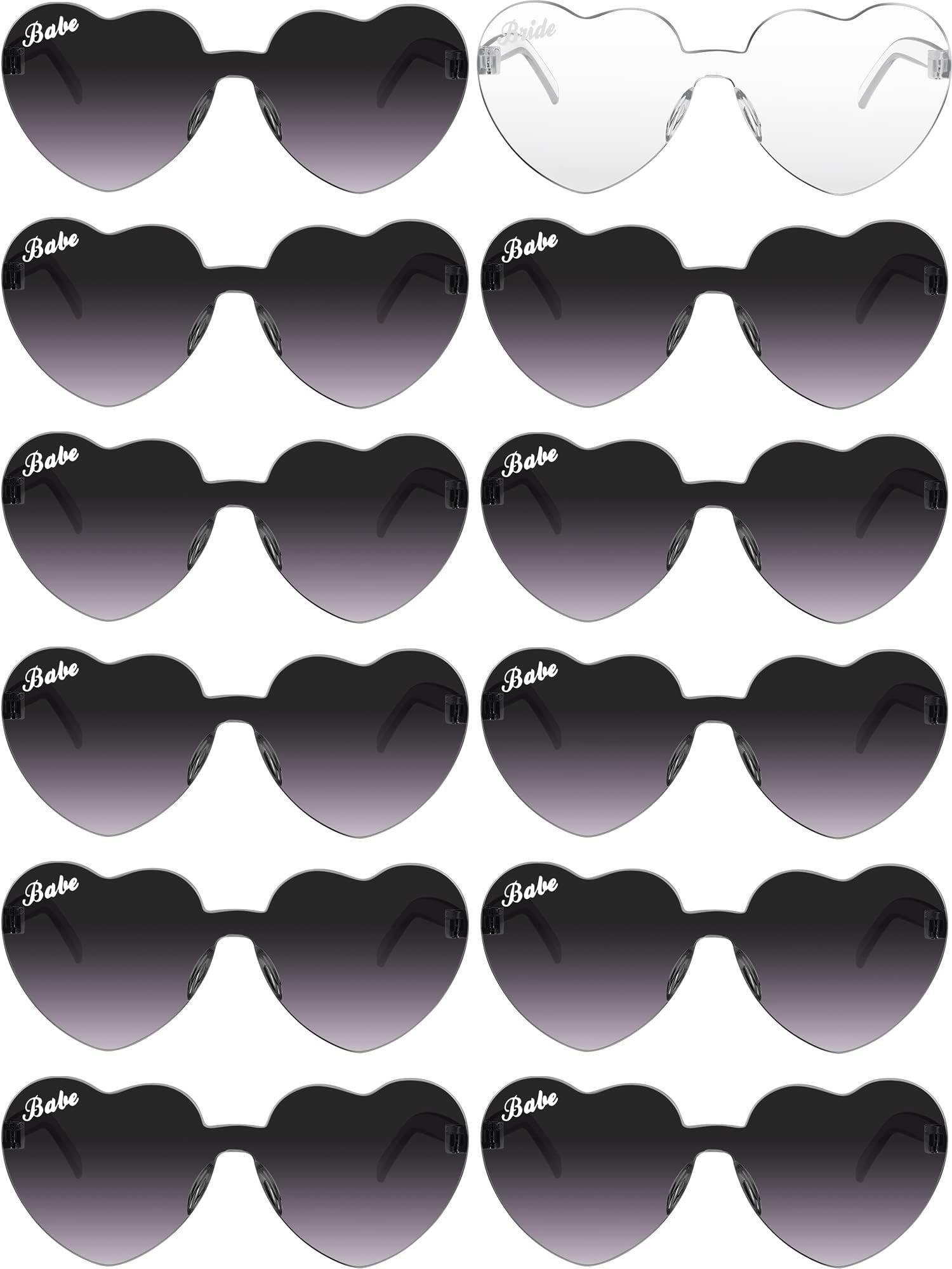 Konohan12 Pairs Heart Shaped Sunglasses Rimless Bride Sunglasses Transparent Heart Glasses Bachelorette Holiday Party Favor