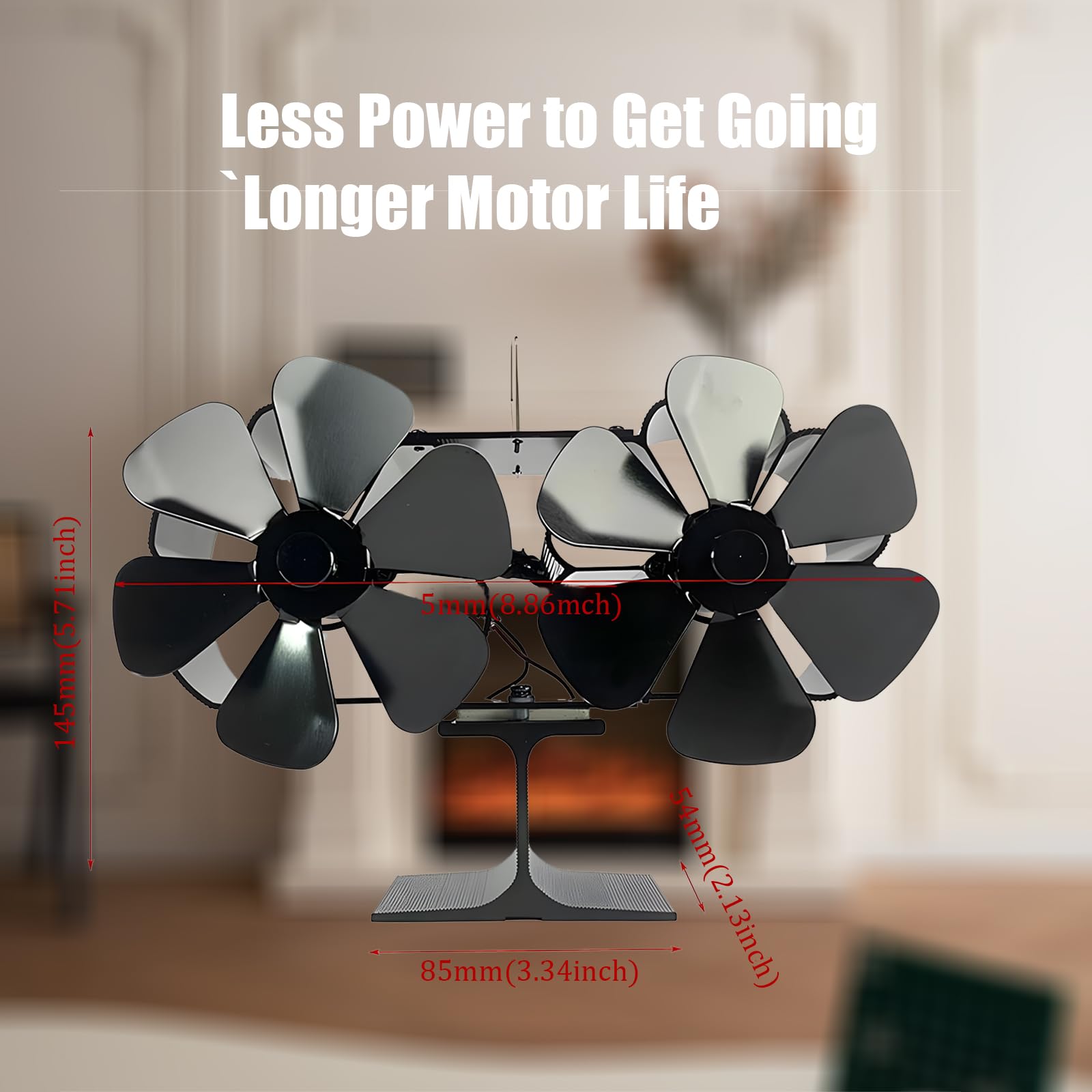 Ventola per Stufa a Legna,Ventilatore a Doppio Motore 12 Pale, Ventilatore per Camino Efficiente Dal Punto di Vista Termico/Silenzioso/in Alluminio,per Bruciatore di Tronchi,Stufa,Camino-Nero