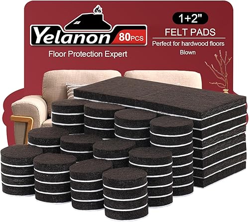 Vista 16 de Yelanon Almohadillas de fieltro para muebles de madera dura, 24 almohadillas de fieltro de 2.5 pulgadas para patas de silla, protectores de suelo