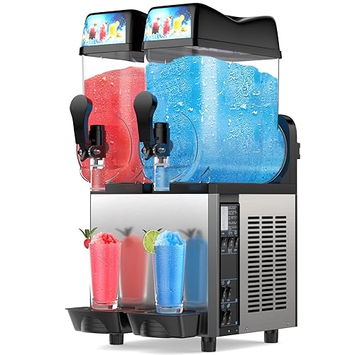 8Gal/30L Commercial Slushy Machine,Independently Control 2 Tank's Temp,5-45 Minutes to Make Margarita & Slushie & Cold Drink,Built-in LED Light,110V Professional Frozen Drink Maker with Self-cleaning