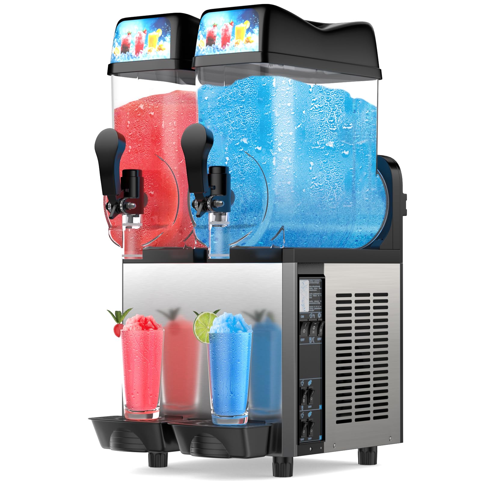 8Gal/30L Commercial Slushy Machine,Independently Control 2 Tank's Temp,5-45 Minutes to Make Margarita & Slushie & Cold Drink,Built-in LED Light,110V Professional Frozen Drink Maker with Self-cleaning