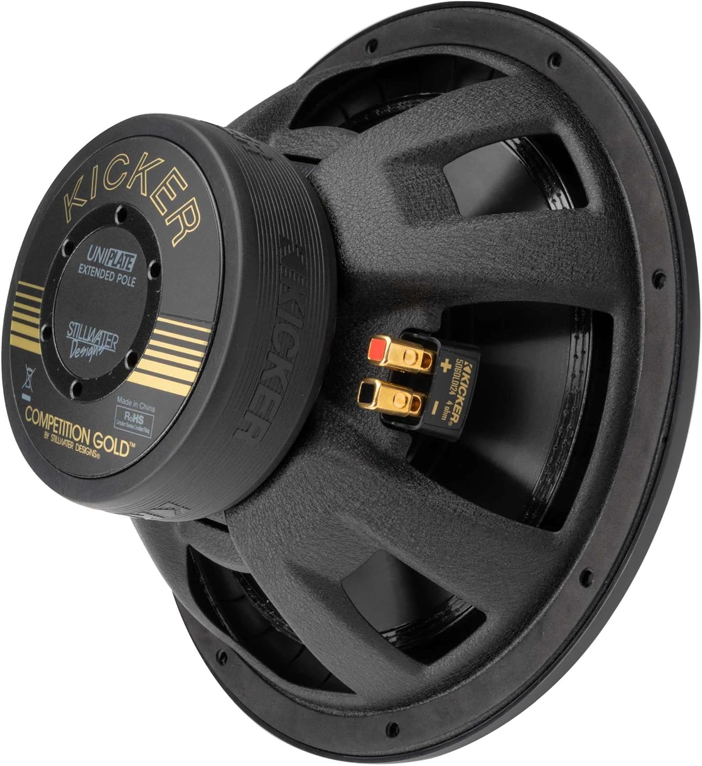 KICKER 50GOLD124 12-Inch (30cm) Gold Series Subwoofer, 50th Anniversary Edition, 500 Watts RMS, 1000 Watts Peak, DVC 4-ohm, Extended Throw, Legendary Sound Quality, 17 Pounds (Renewed)