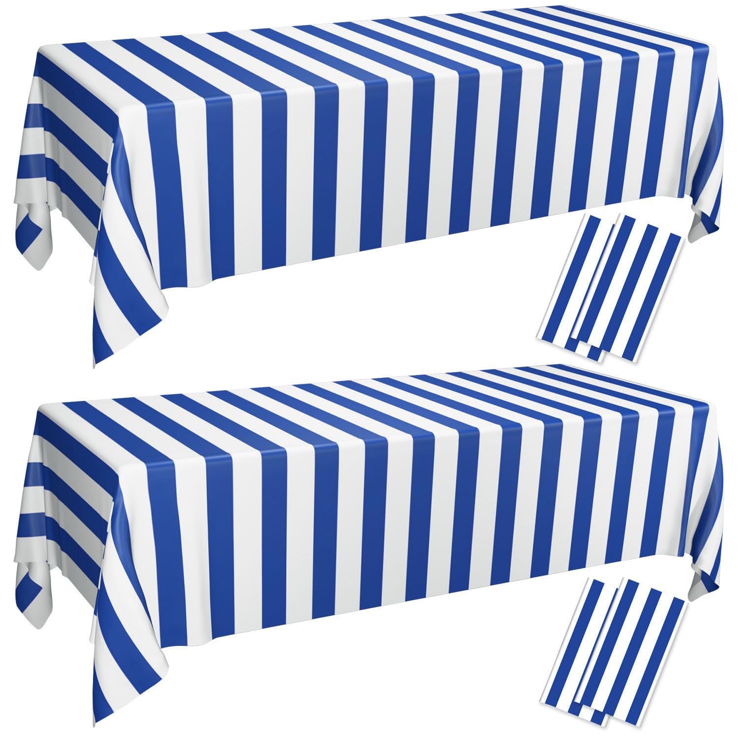 PIXHOTUL 4 Pcs Navy Blue and White Striped Tablecloths Nautical Tableccover Blue Stripes Plastic Table Decorations for Nautical Ocean Theme Party, Boy's 1st Birthday, 130 x 220cm — image 1