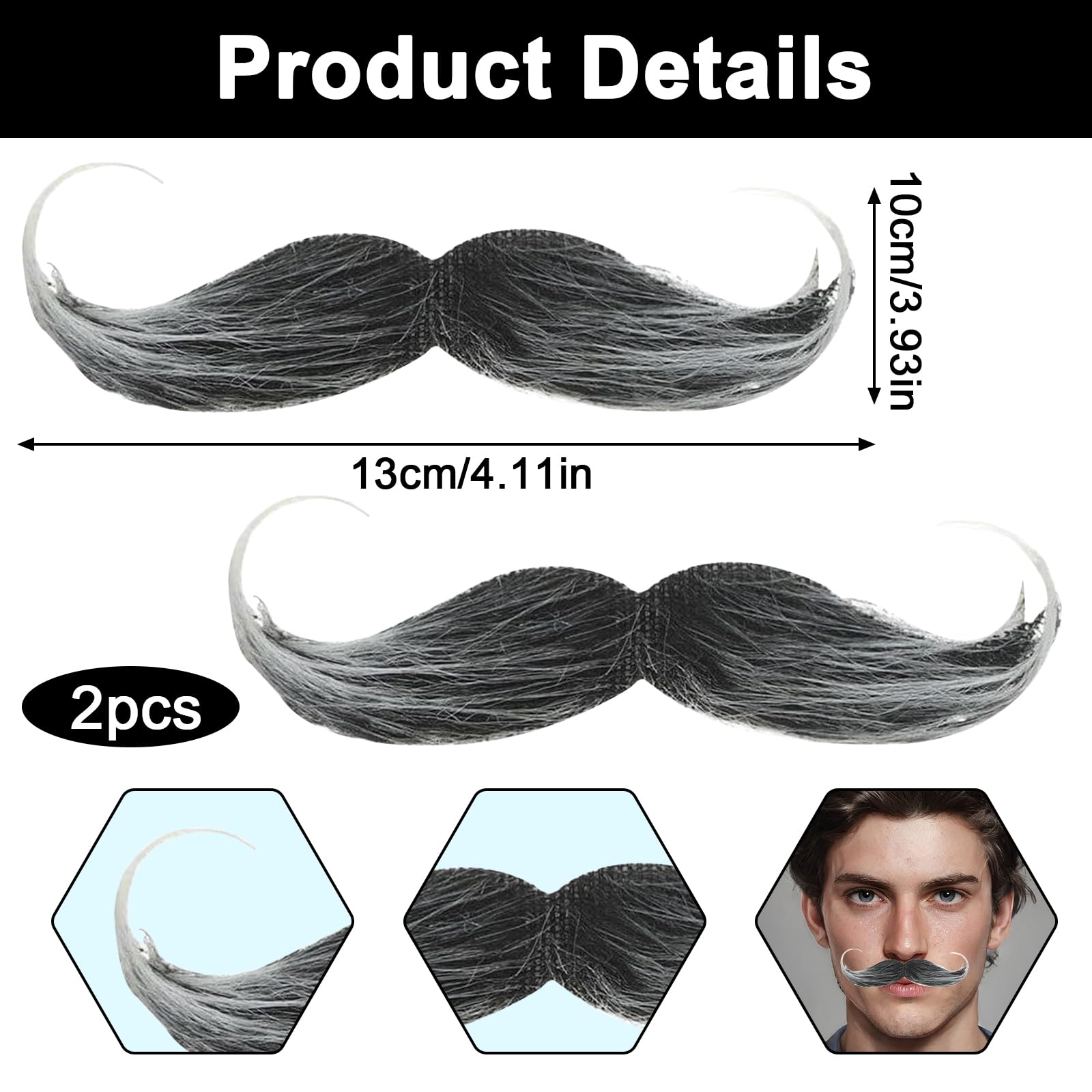 Moustaches Noires Adhésives – Lot De 2 Pour Cosplay – Fausse Barbe Réaliste – Pour Déguisement, Spectacle, Humour – Sécurité Enfant