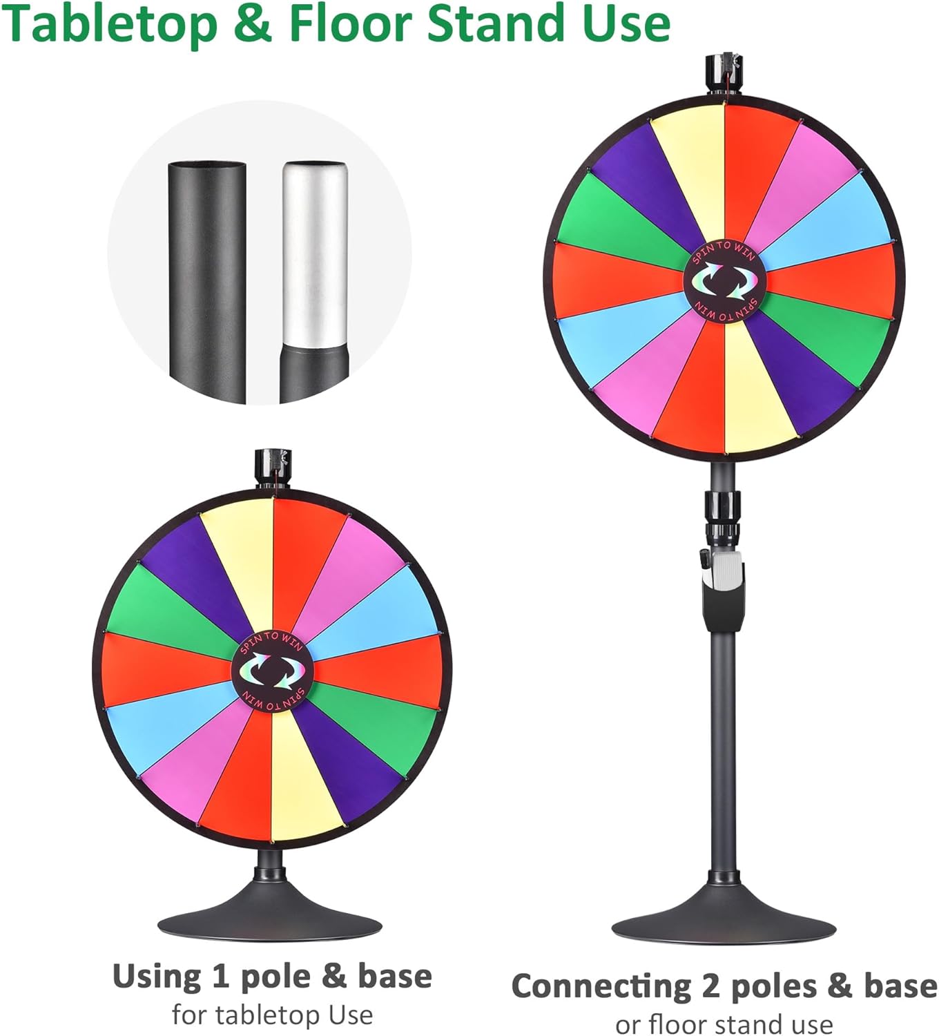 24 Inch Heavy Duty Prize Wheel Dual Use Adjustable Tabletop and Floor Stand Fortune Wheel with Dry Erase Marker & Eraser 14 Slots Spinning Wheel for Carnival Spinner Game and Tradeshow