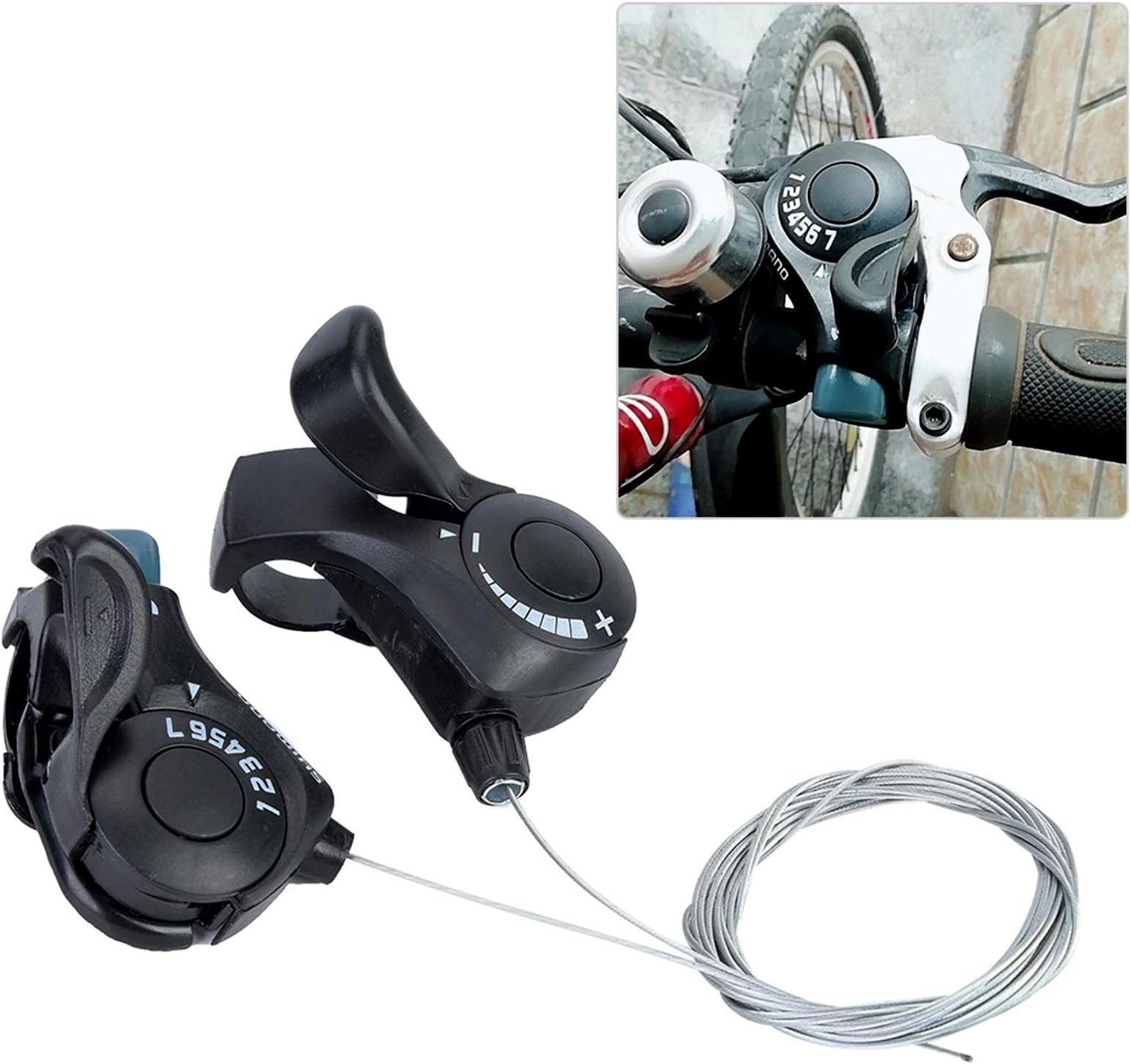 Dibiao 1 Pair TX30 Thumb Gear Shifter,Outdoor Mountain Bicycle TX-30 Thumb Gear Shifters 3X7 Speed Shift Lever and Set