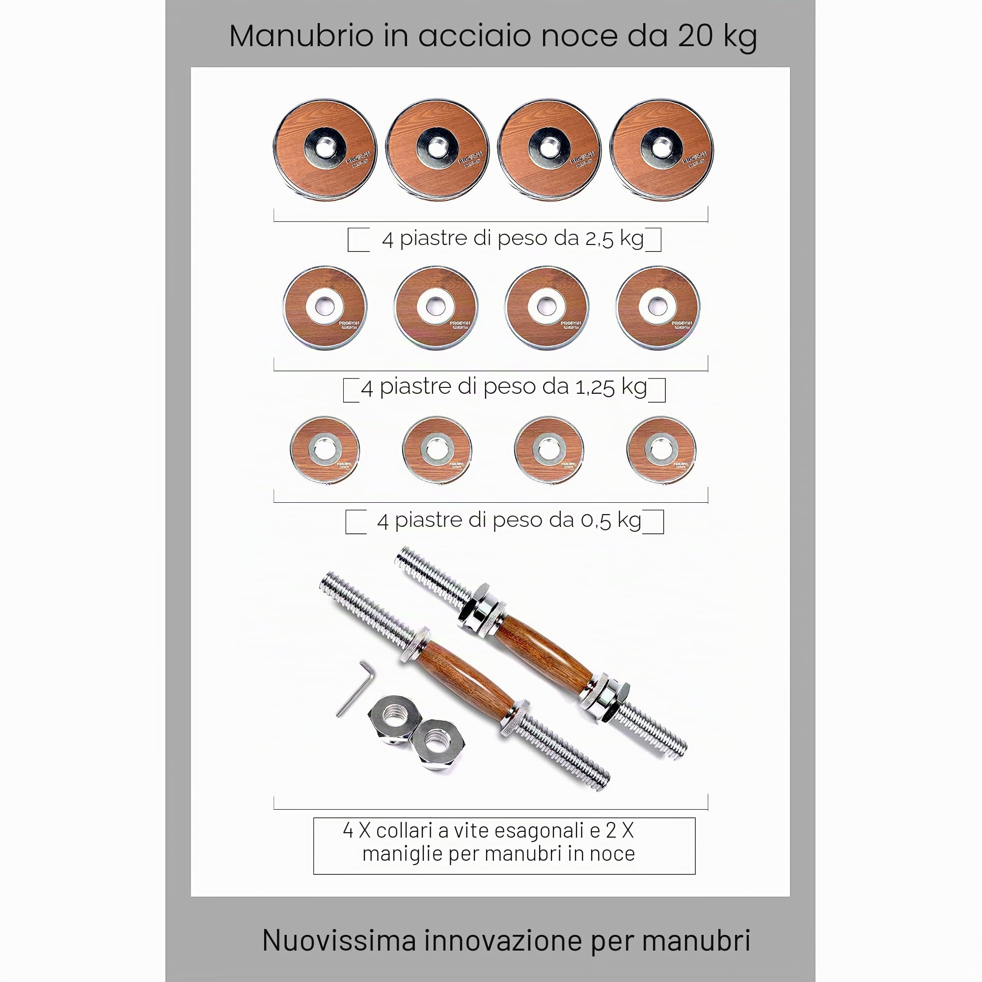 PROIRON Manubri in acciaio noce Set di manubri regolabili da 20KG per palestra (coppia)