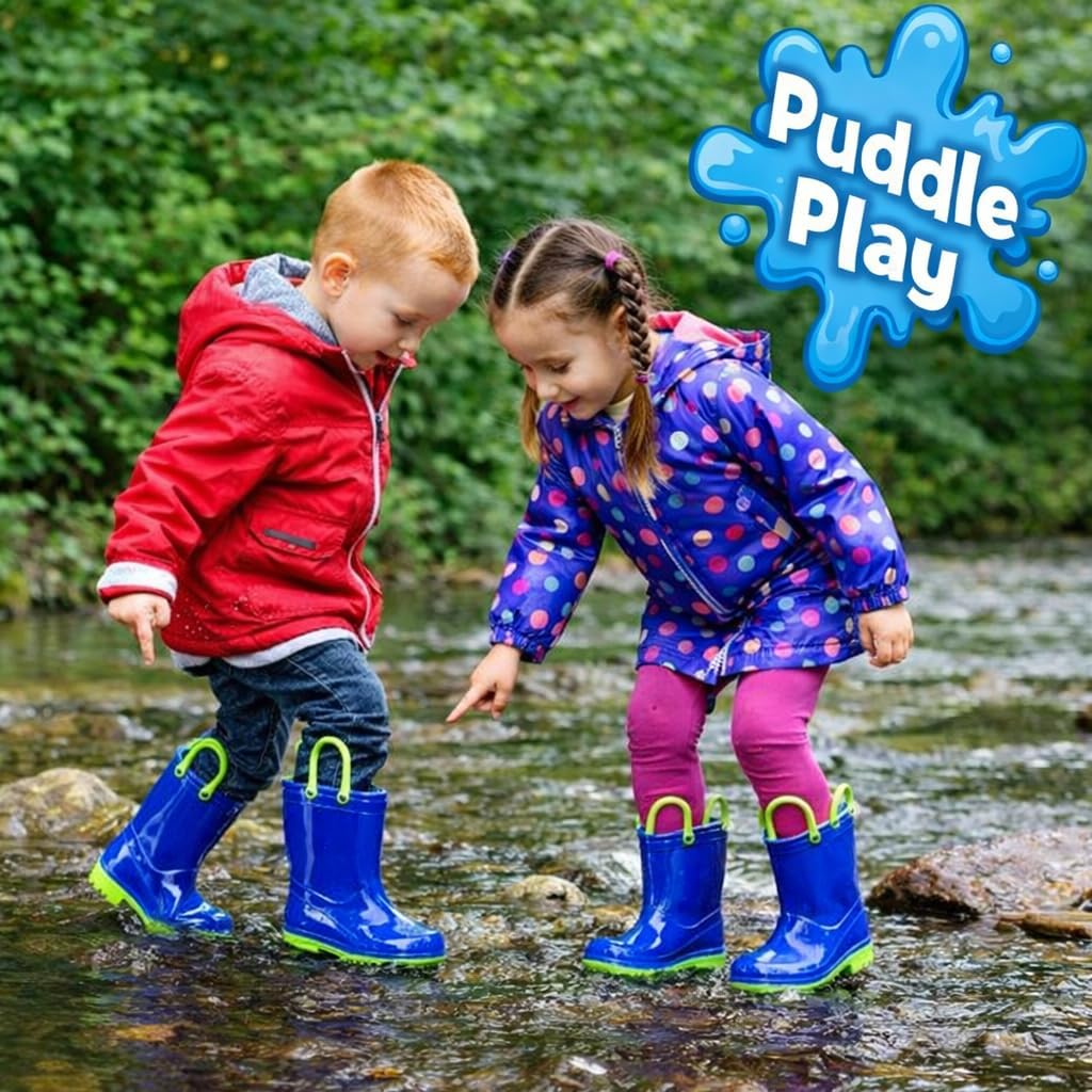 Puddle Play Solid Colors PVC Rainboots - Lightweight, Waterproof, Easy on Handles, Toddler and Little Kid Boys and Girls