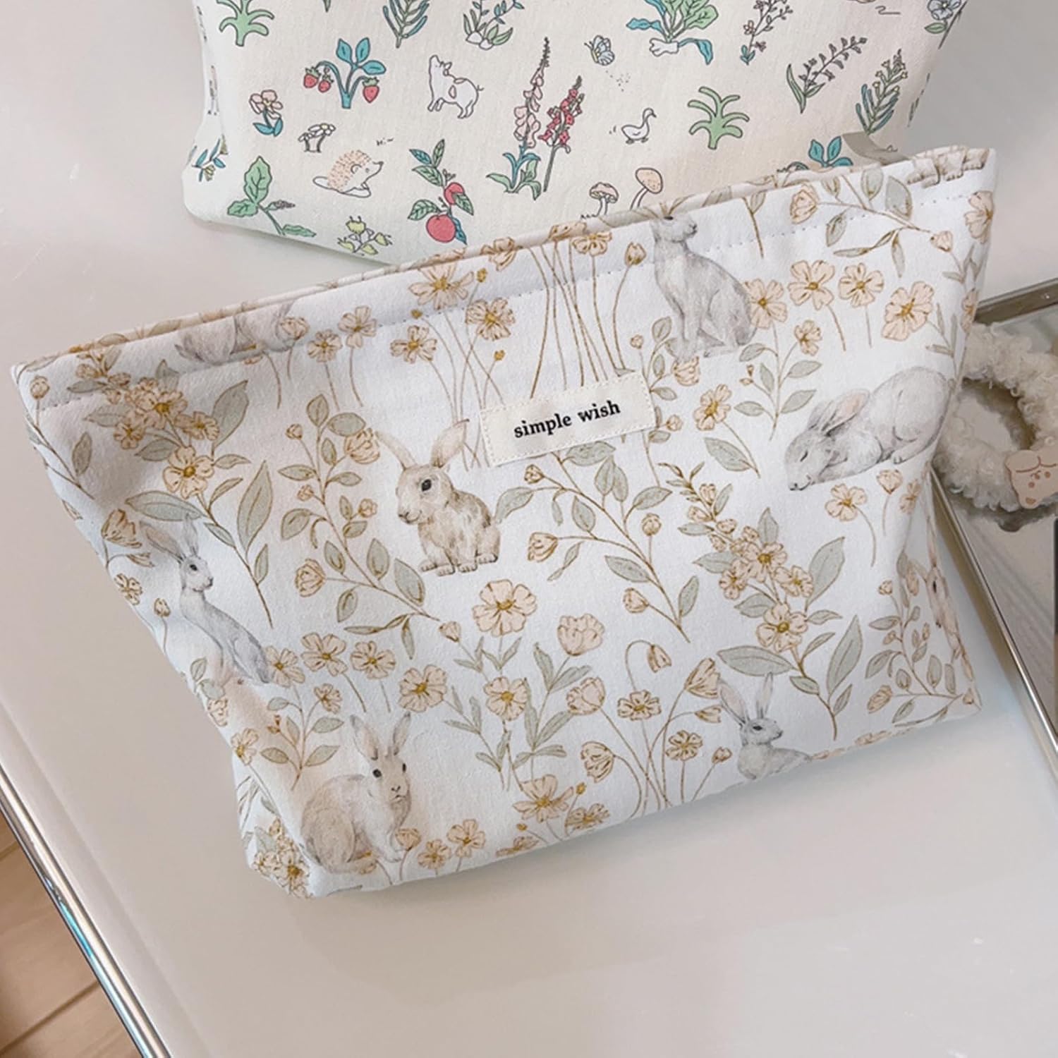 Wudygirl Cute Rabbit Cosmetic Bag - Travel Toiletry Bag & Makeup Pouch for Women & Girls - Large Capacity Canvas Organizer with Zipper Pencil Pouch - Image 5