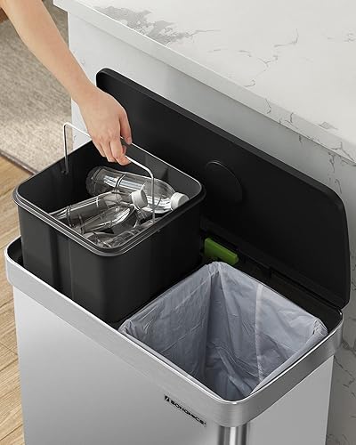 Miniatura 6 de SONGMICS Kitchen Trash Can, 16 Gallon (2 x 8 Gallon) Dual Compartment Garbage Can, 60L Pedal Recycling Bin, Stays Open and Soft Close, Stainless