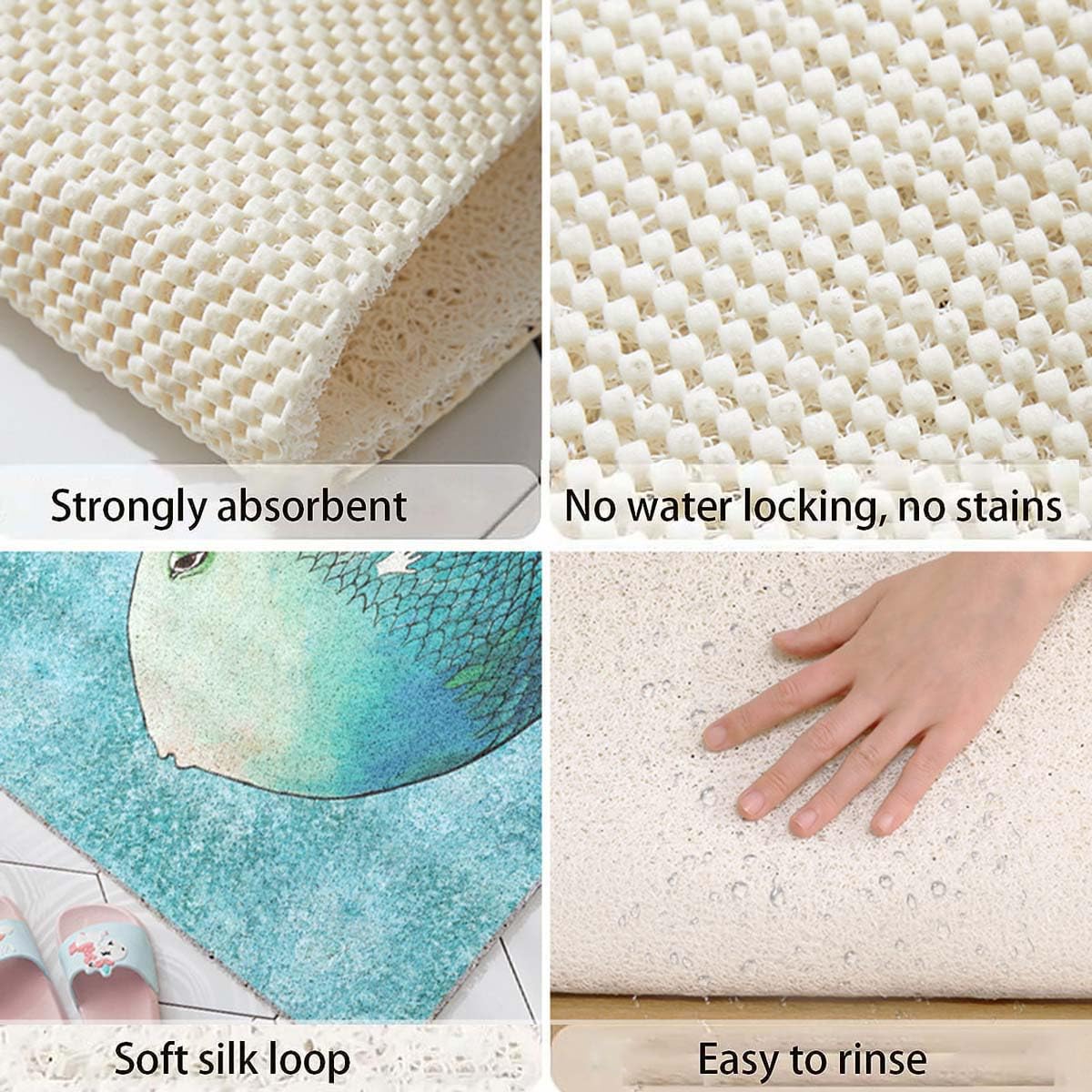 Tapis De Douche Antidérapant OPLERT - Texture Luffa Douce, Séchage Rapide PVC, Trous De Drainage, 60x60 Cm Bleu - 9