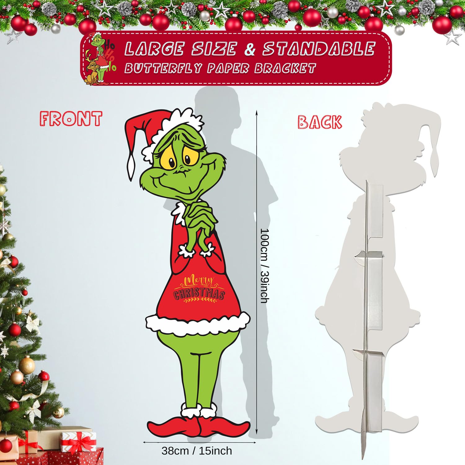 Large Funny Christmas Decorations, 39 x 15 Inches, Standing Christmas Classic Cardboard Cutouts for Xmas Home Door Tree Porch Party Decor (style1)